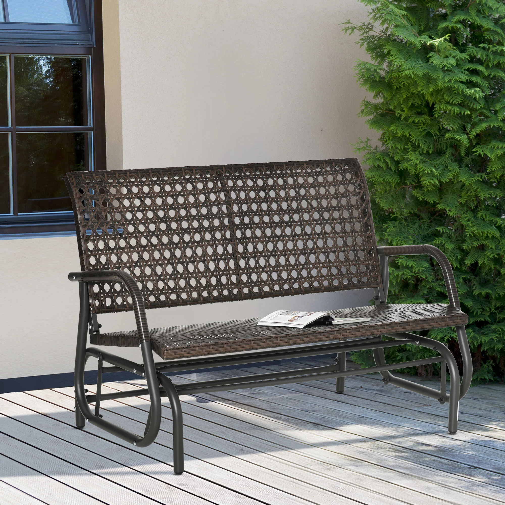 Outsunny Polyrattan Schaukelbank 2-Sitzer Braun