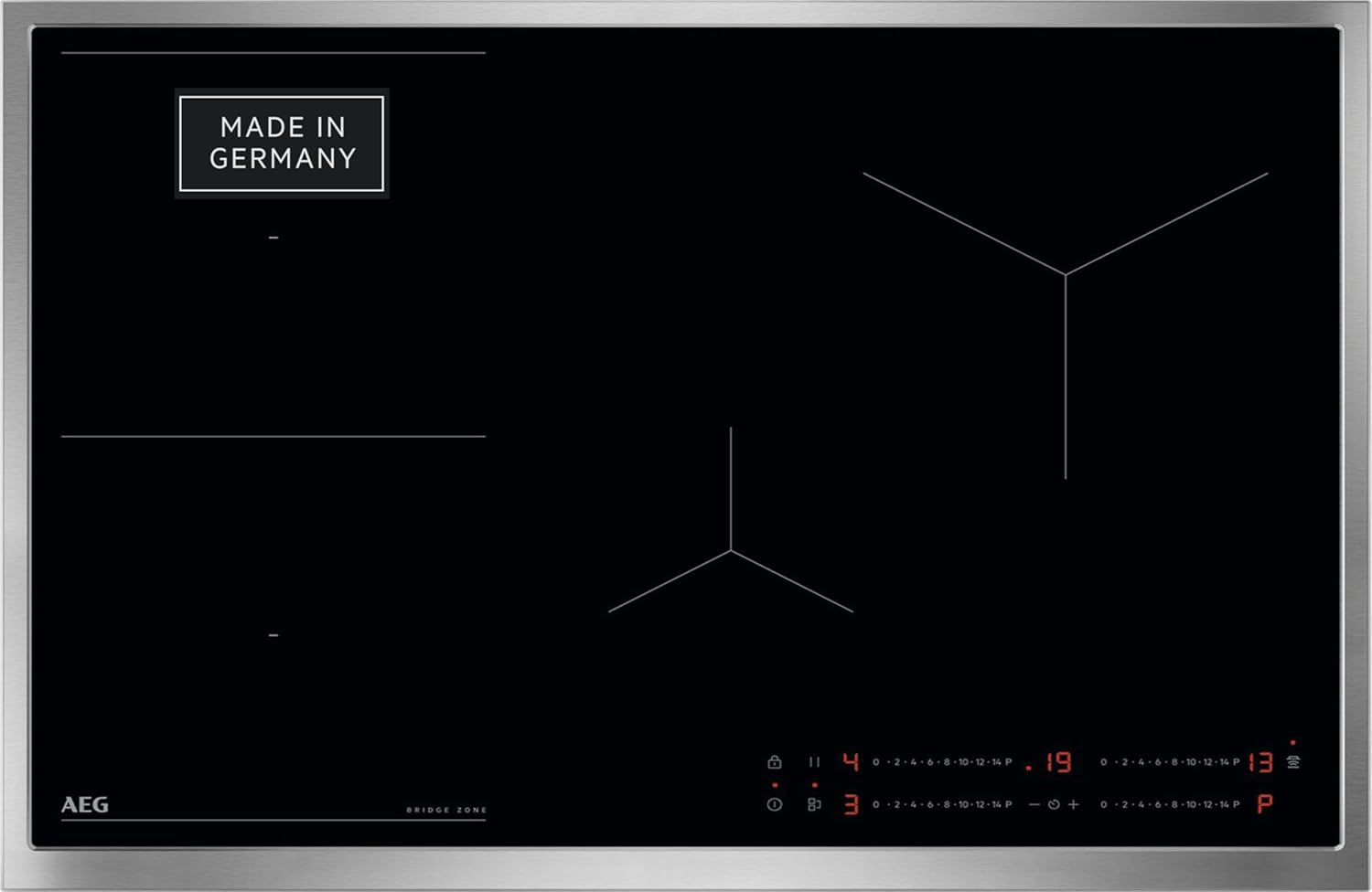 AEG Glaskeramikkochfeld autark 60cm – 4 Zonen mit Bräter- und Zweikreiskochzone – 14 Stufen – Edelstahlrahmen – Timer – Touch-Bedienung je Zone – Kindersicherung – HK634060XB