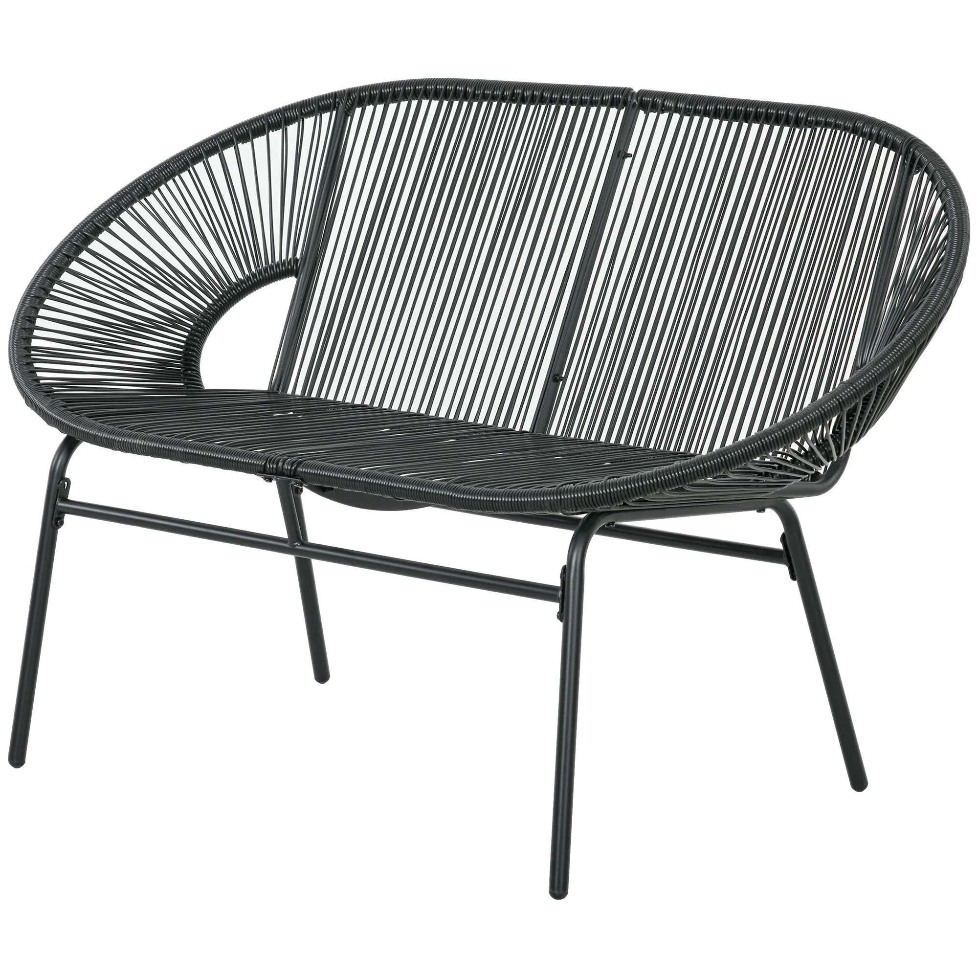 Outsunny Polyrattan Gartenbank 2-Sitzer Outdoor Balkon wetterfest