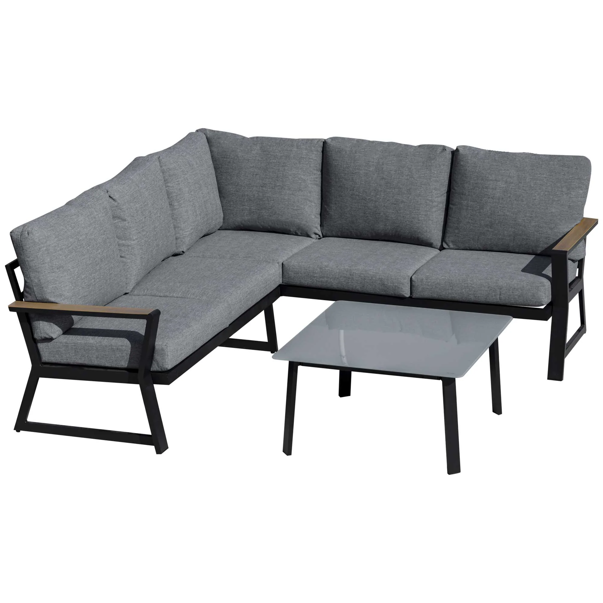 Outsunny Gartenmöbelset 3-teilig Ecksofa mit Tisch Aluminium