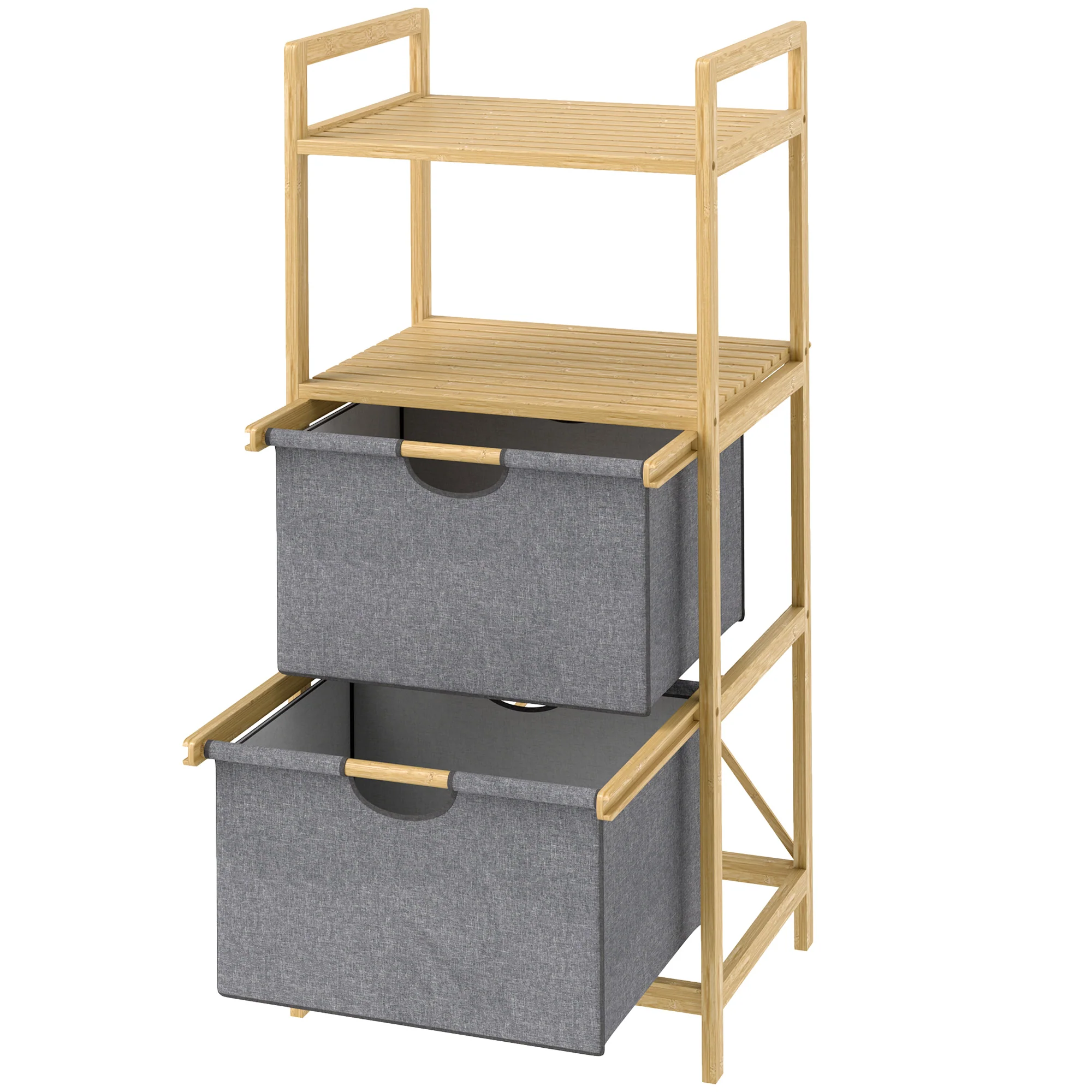 HOMCOM Badregal Wäschekorb 2 Fächer zweistufig Bambus Naturholz