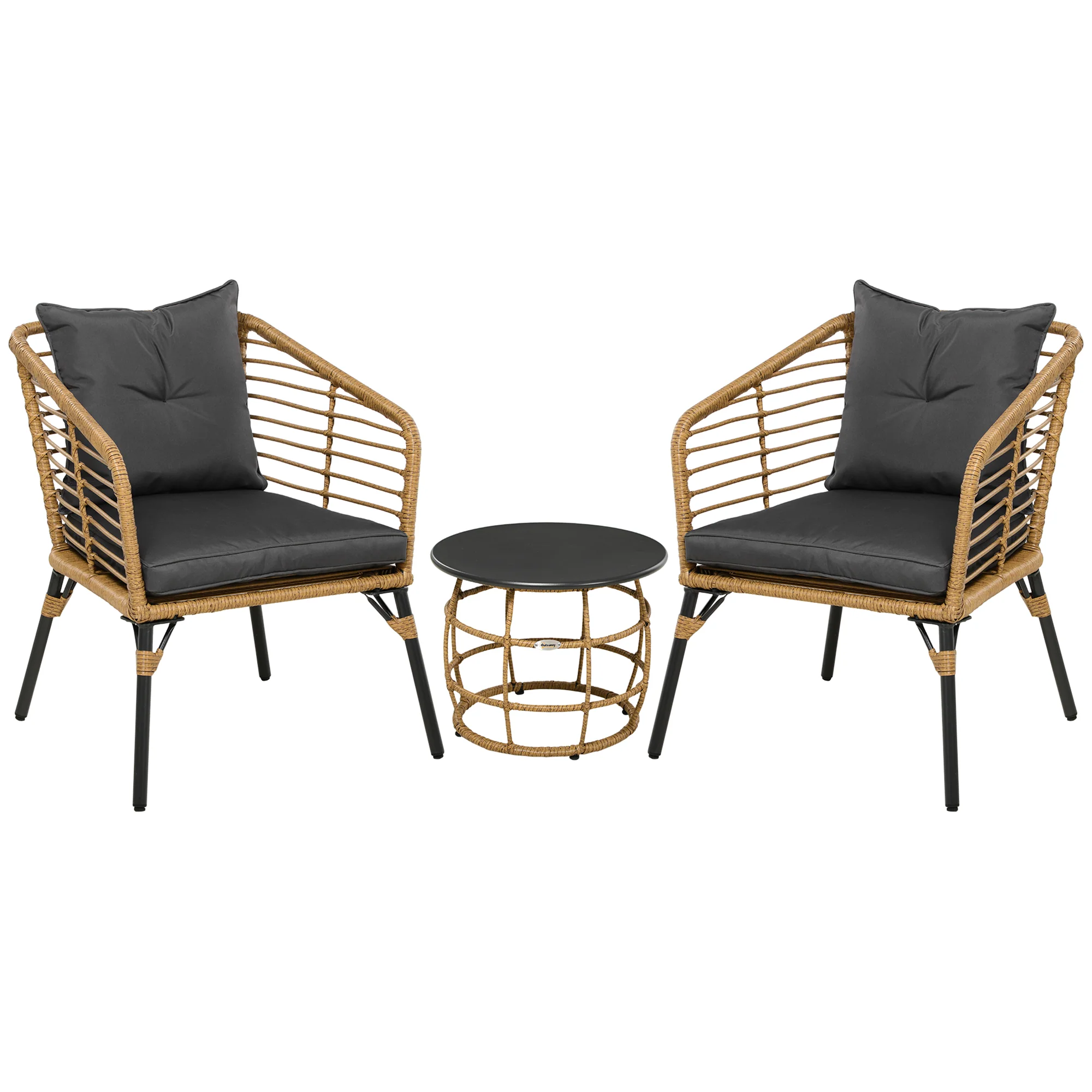 Outsunny Polyrattan Bistro-Set Outdoor 3-teilig abnehmbare Kissen