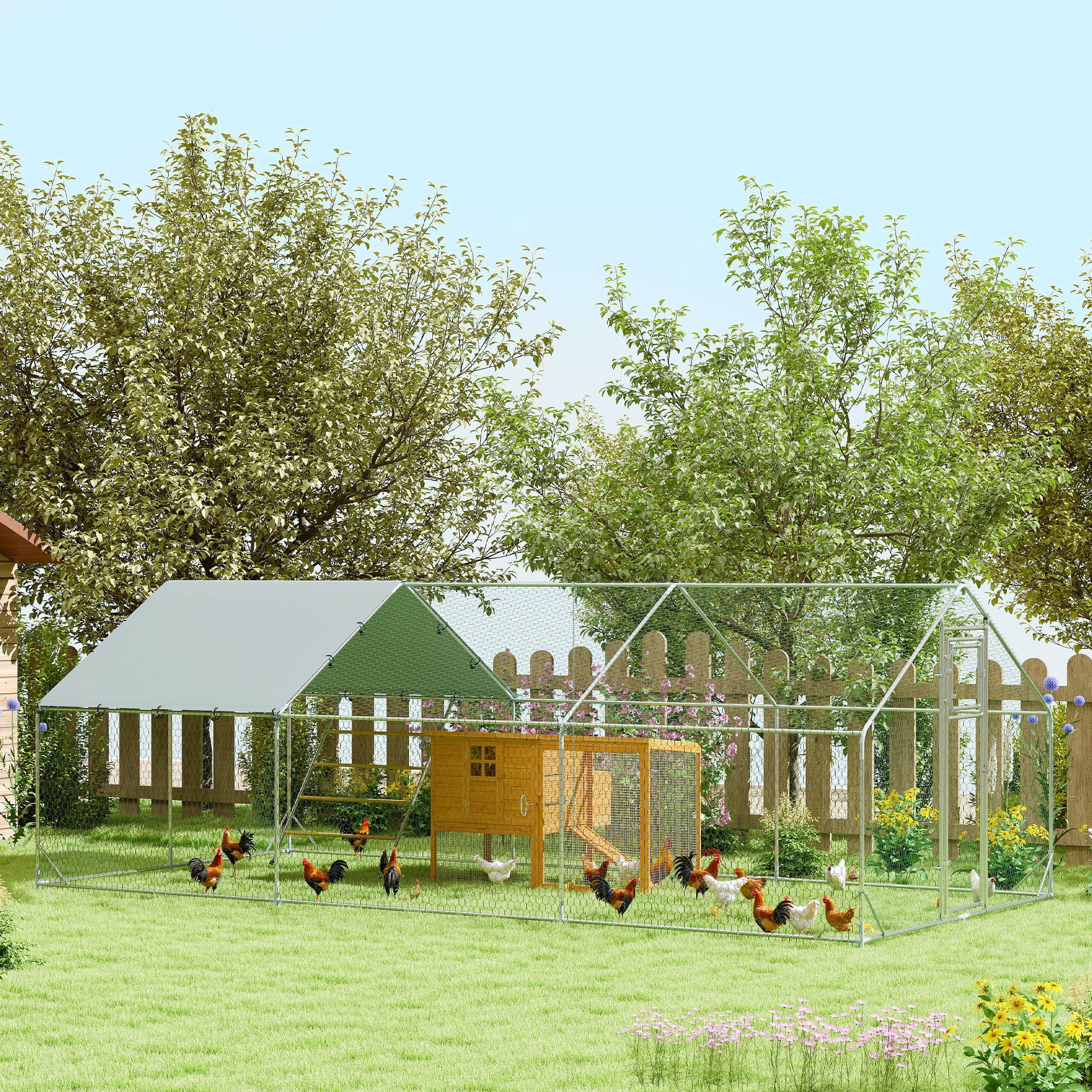PawHut Hühnerstall Freilaufgehege Outdoor UV-beständig Futtertür