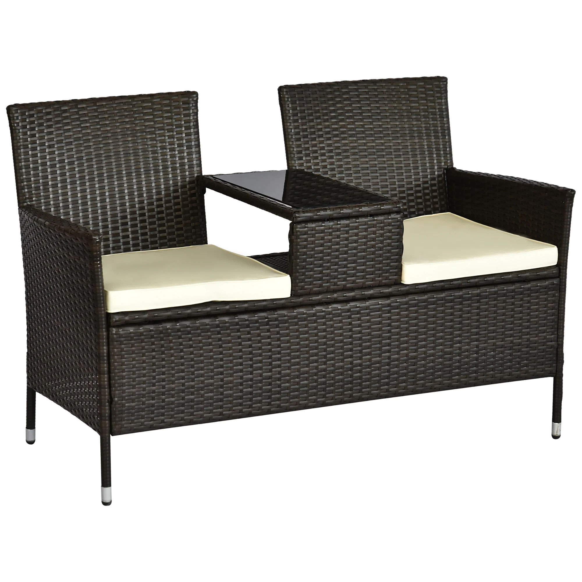 Outsunny Gartenbank 2-Sitzer mit Tisch Polyrattan Outdoor