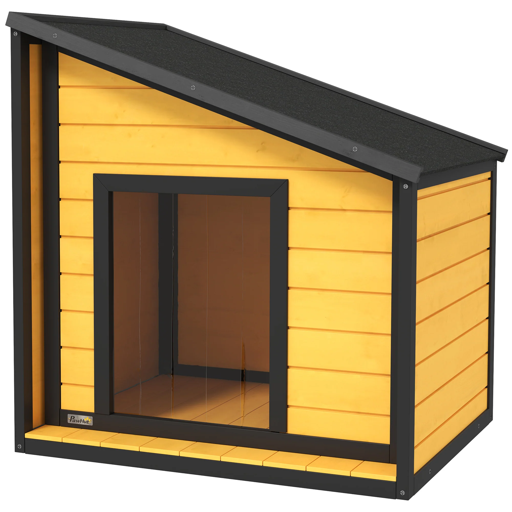 PawHut Hundehütte 71x58x53/77 cm Gelb – Wetterfestes Holzhaus mit Asphaltdach
