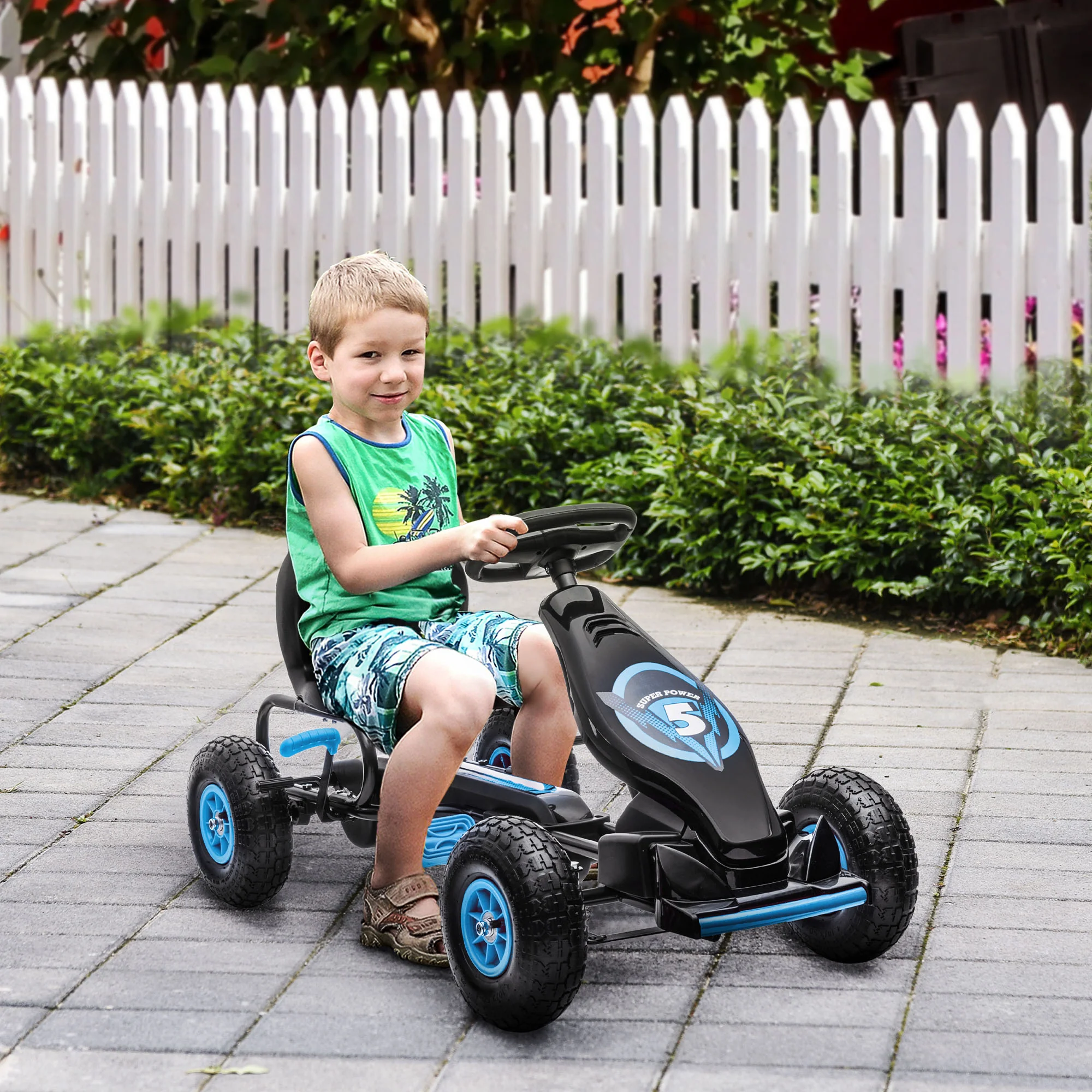 HOMCOM Gokart Kinderfahrzeug 3-fach verstellbarer Sitz Gummireifen