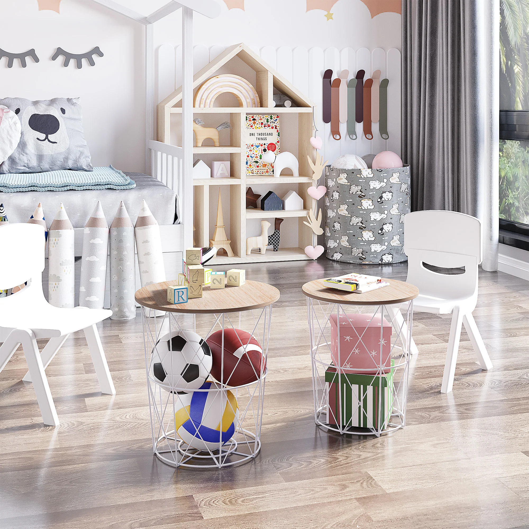 HOMCOM Beistelltisch 2er-Set mit Stauraum ineinander stellbar Weiß