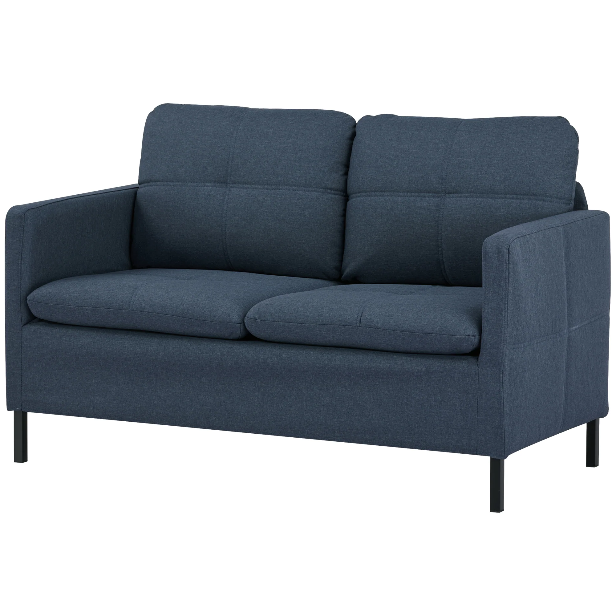 HOMCOM 2-Sitzer Sofa mit Leinenoptik & Stahlbeinen, Dunkelblau