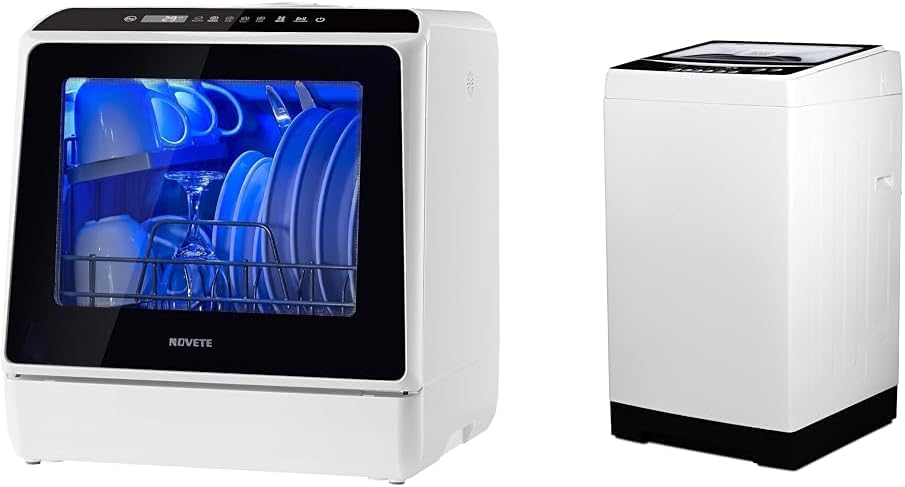 Tragbarer Tischgeschirrspüler, Kompaktgeschirrspüler mit 5 l integriertem Wassertank und Zulaufschlauch, 5 Spülprogrammen, Babypflege, Lufttrocknungsfunktion und LED-Licht für kleine Wohnungen