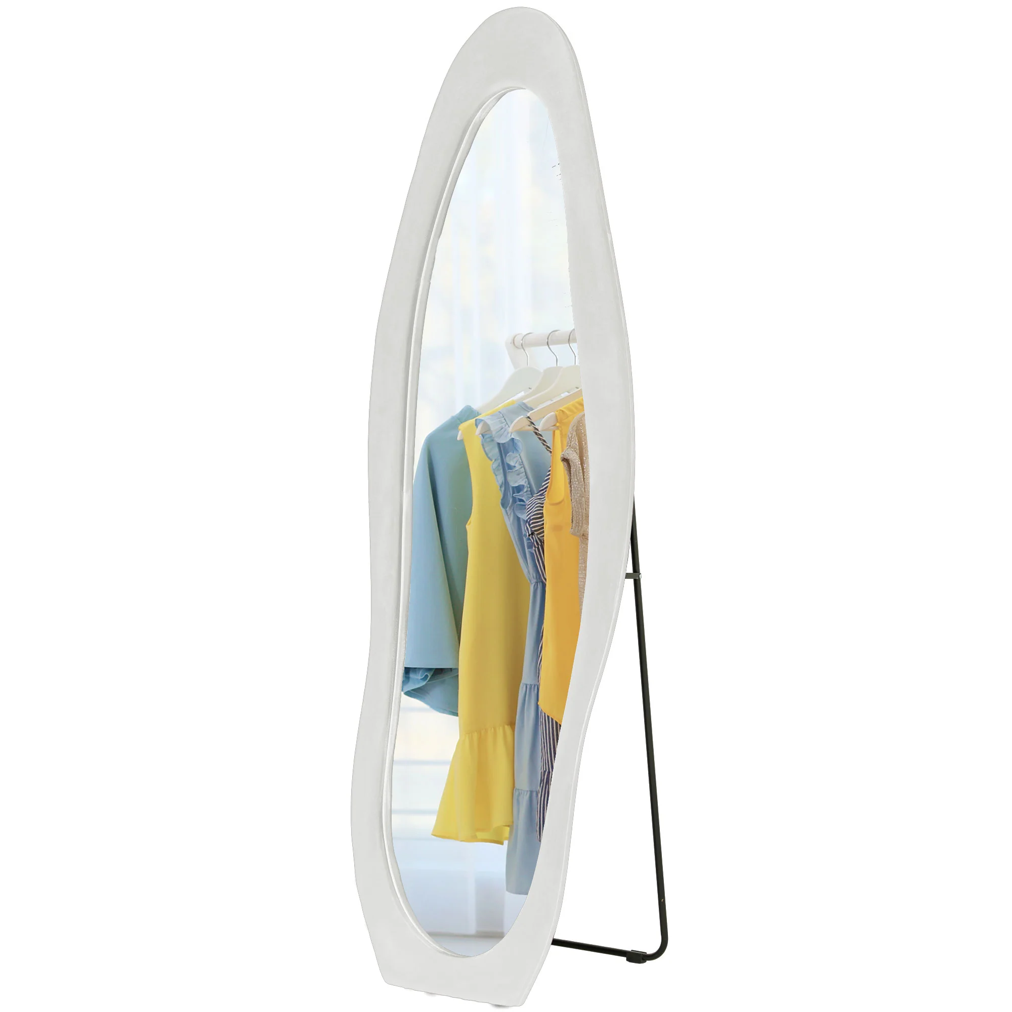 HOMCOM Standspiegel Ganzkörperspiegel wellenförmig splitterfest Weiß