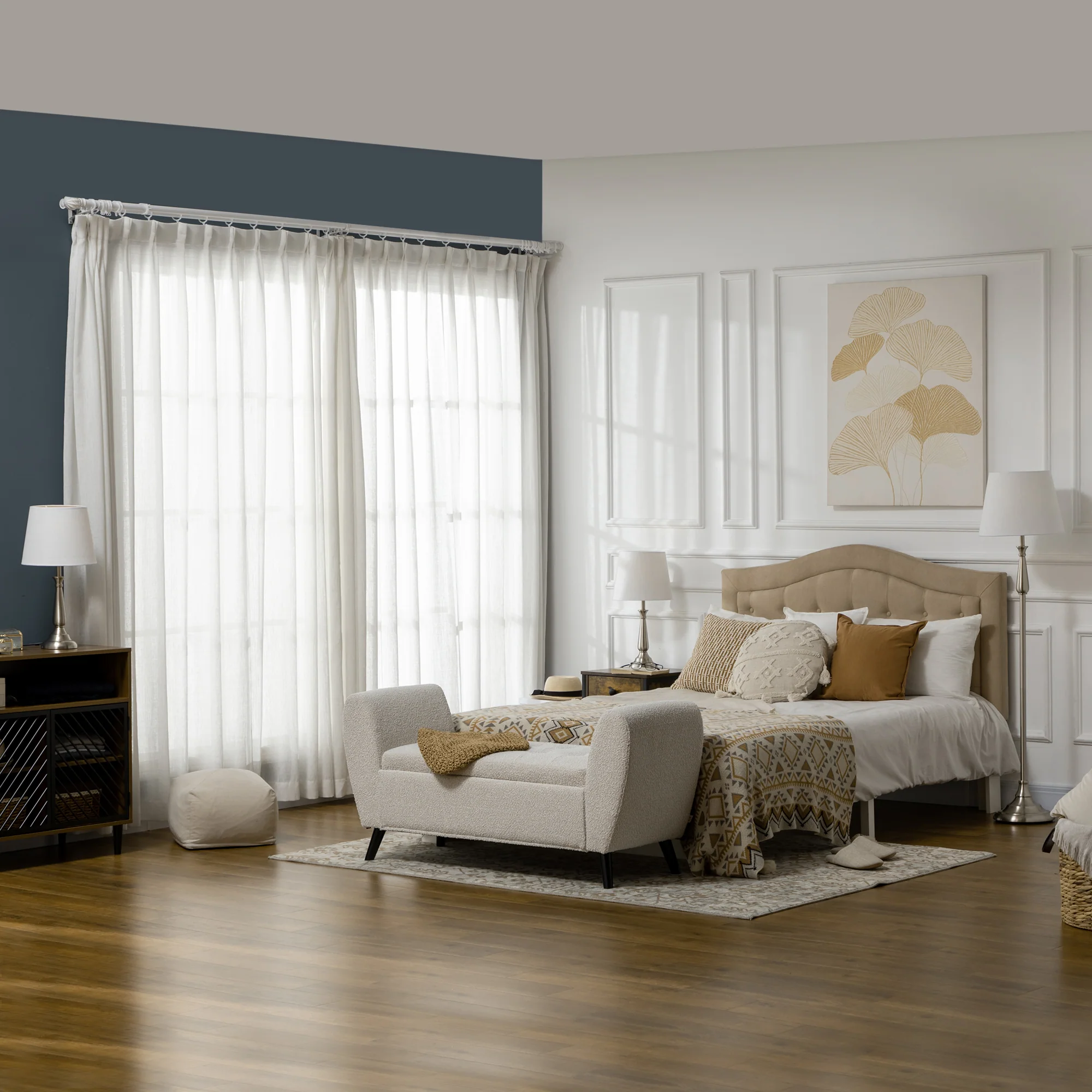 HOMCOM Stehlampen Set Vintage 3-teilig mit Fußschalter Cremeweiß