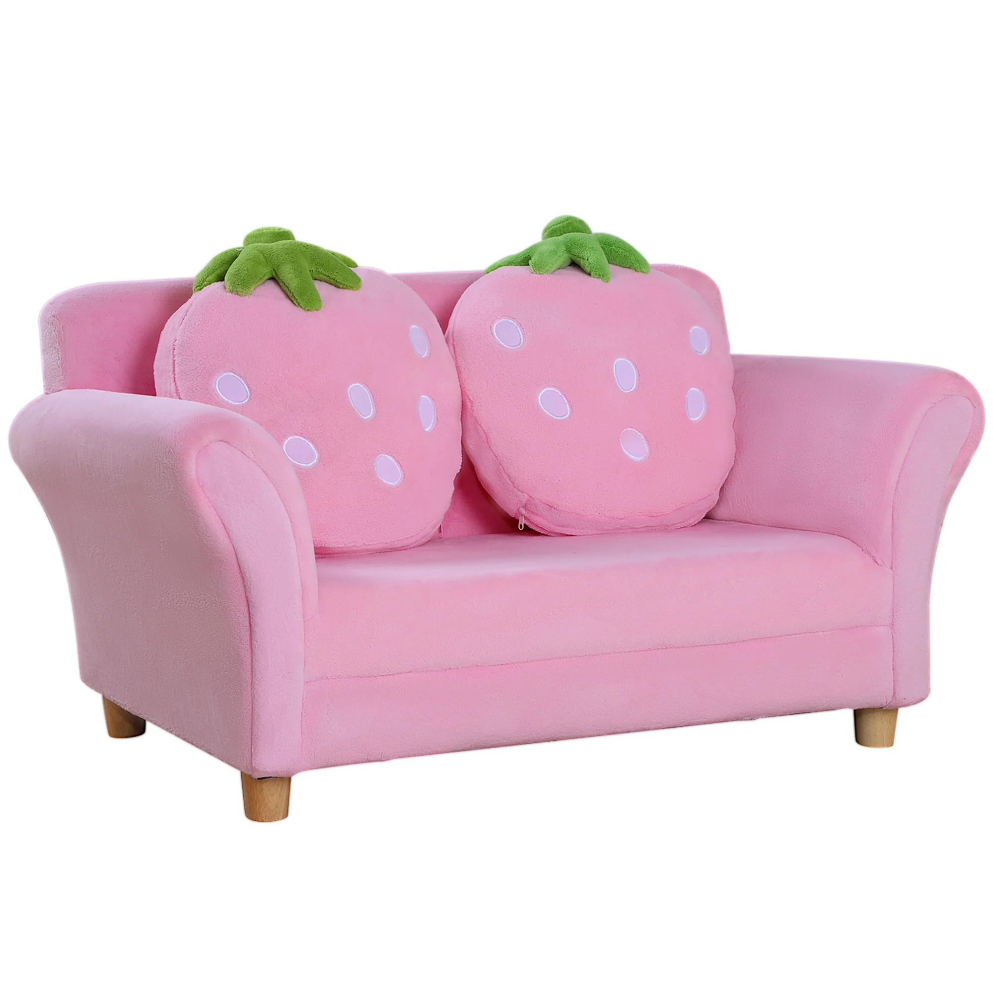 HOMCOM Kindersofa Erdbeer-Design mit 2 Kissen rosa