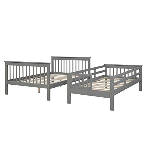 Bunk Beds Twin Over Full Size, Solid Wood Bunk Bed with Trundle for Kids