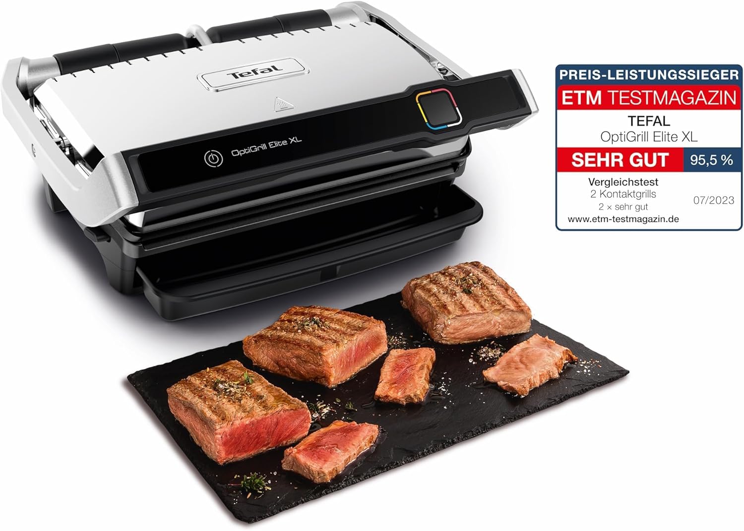 Tefal OptiGrill Elite XL Kontaktgrill, automatische Garzeitanpassung, perfekte Ergebnisse, 16 Programme, digitales Display mit Garstufenanzeige, abnehmbare XL-Platten, Elektrogrill, schwarz, GC760812