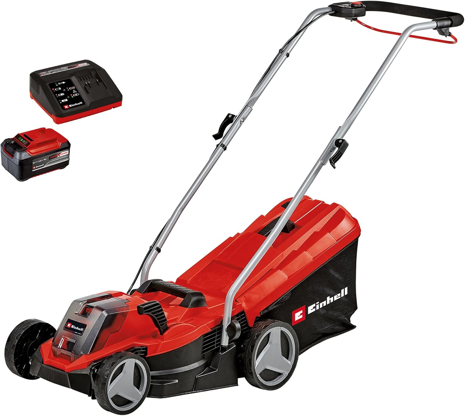 Einhell Akku-Rasenmher GE-CM 18/33 Li-Solo Power X-Change (18 V, 33 cm Schnittbreite, bis 200 m, Brushless, 30L Grasfangkorb, 25-65 mm Schnitthhe, ohne Akku)