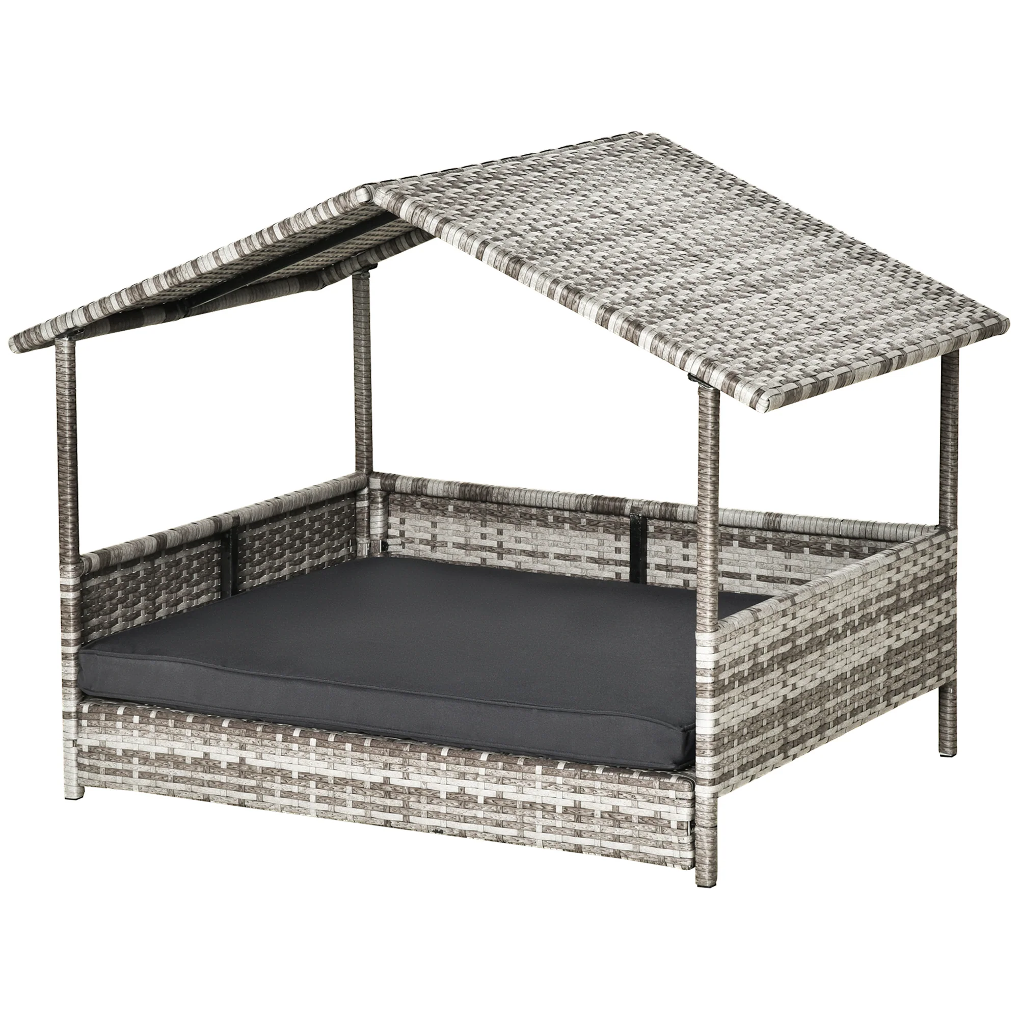 PawHut Rattan Hundehaus 69x98x70 cm mit Kissen grau
