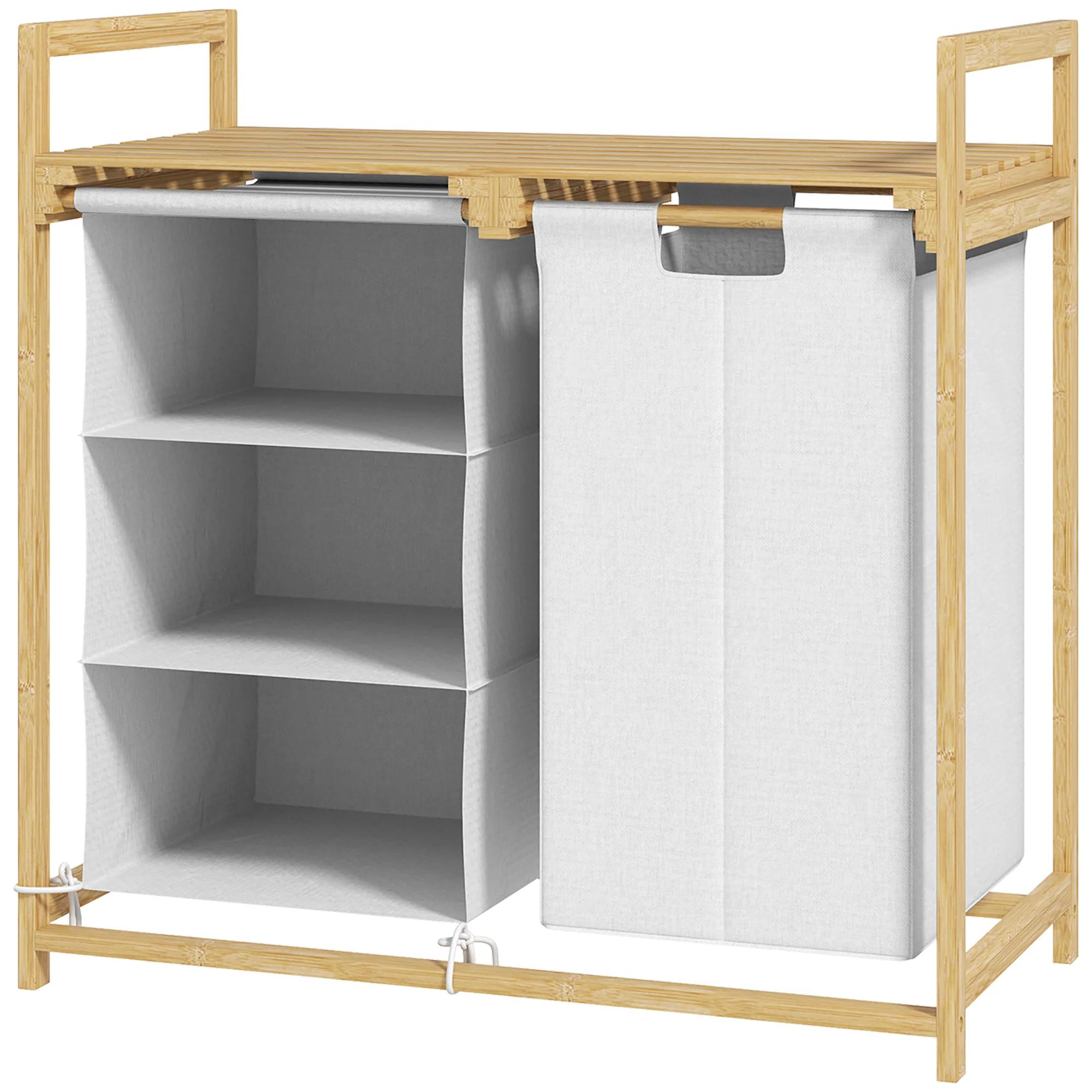 HOMCOM Wäschekorb mit Ablage 4 Fächer geruchsfreies Design Bambus Weiß