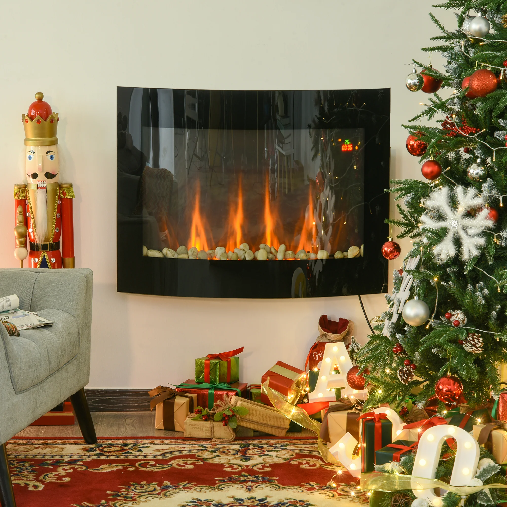 HOMCOM Elektrokamin LED-Flammeneffekt 7 Farben Überhitzungsschutz Edelstahl