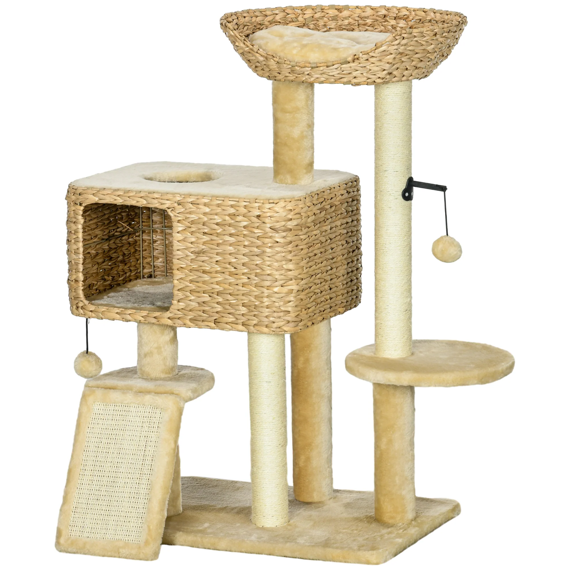 PawHut Kratzbaum 98 cm Beige mit Höhle & Spielball