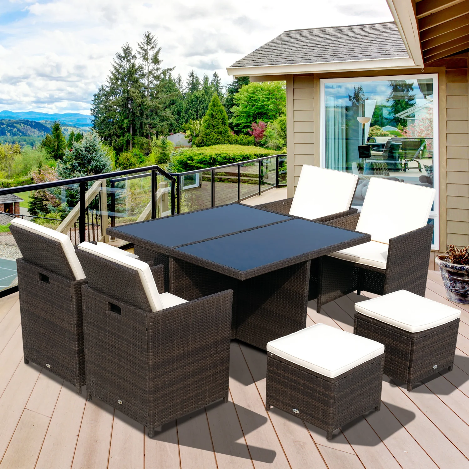 Outsunny Polyrattan Gartenmöbel Sitzgruppe 21-tlg. platzsparend Alu