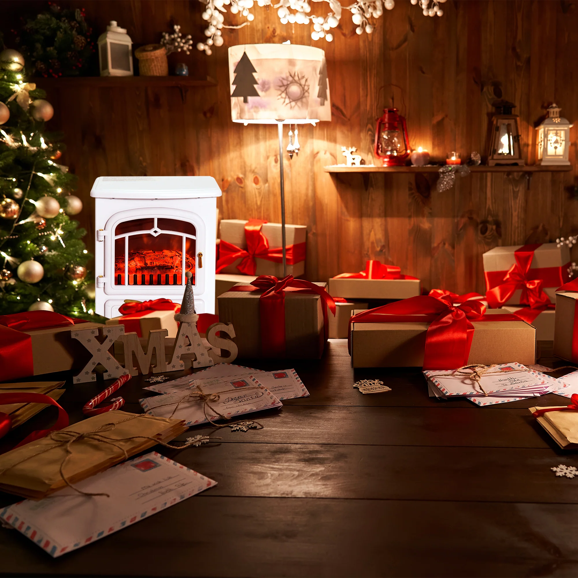 HOMCOM Elektrokamin Kaminofen Flammeneffekt Überhitzungsschutz Weiß