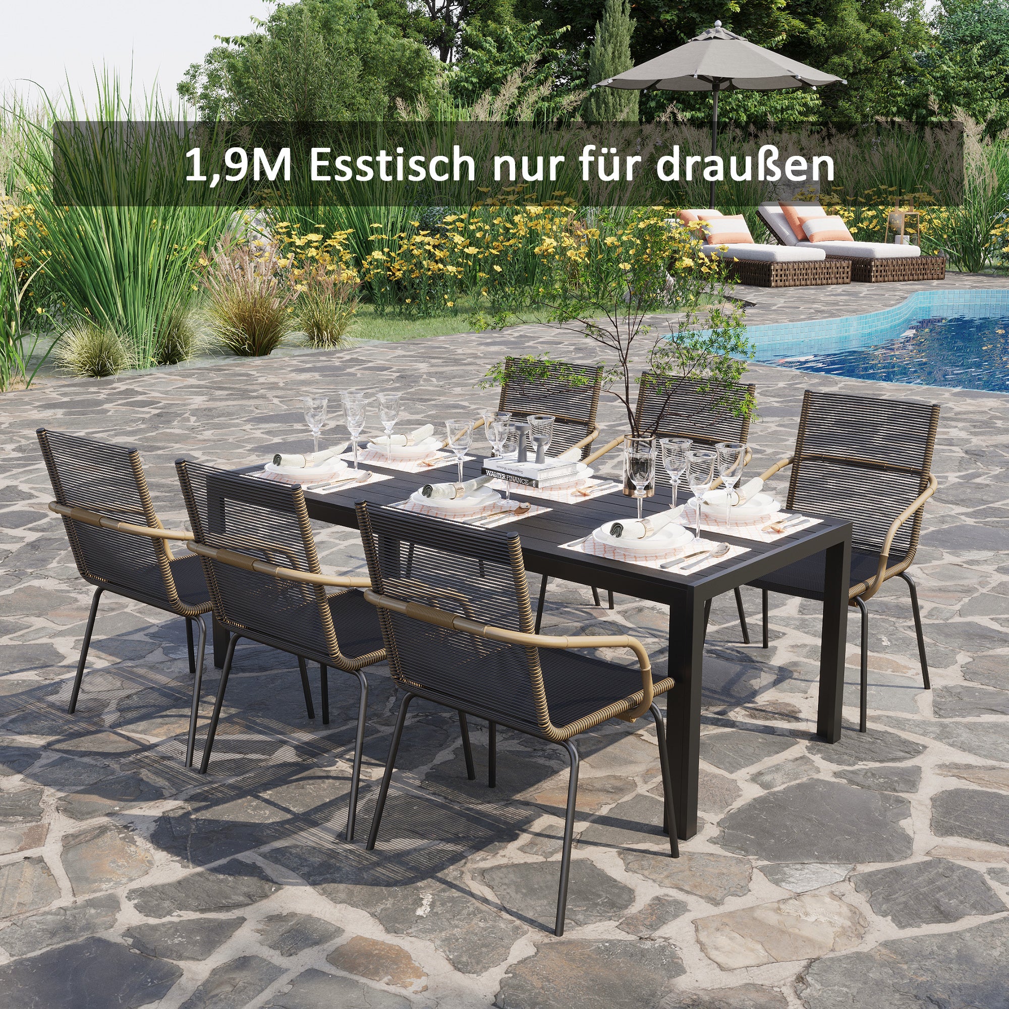 Outsunny Gartentisch Outdoor wetterfest WPC-Tischplatte Aluminium