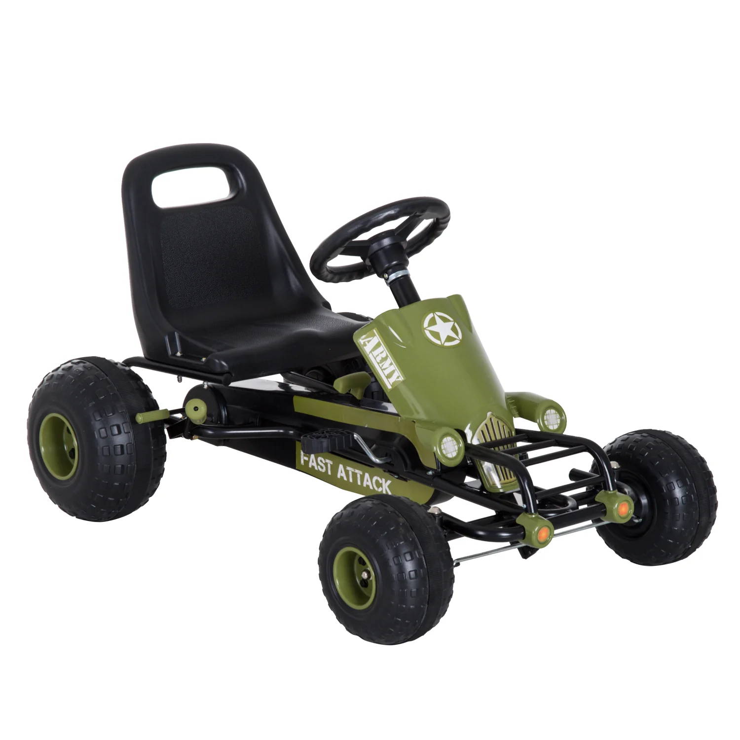 HOMCOM Kinder Gokart Tretauto Armee-Design verstellbarer Sitz