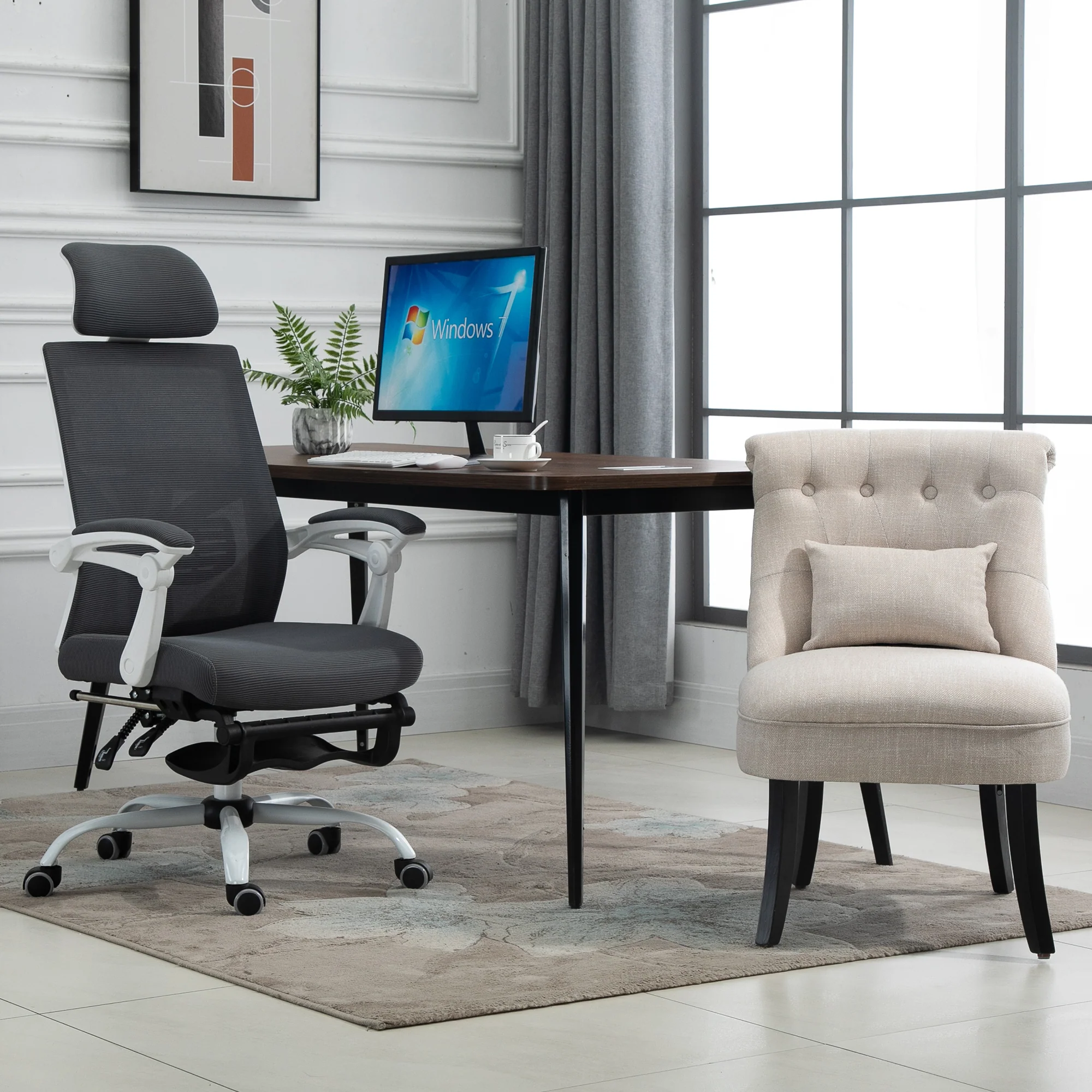 HOMCOM Relaxsessel mit Rückenkissen & Holzbeinen – Cremeweiß