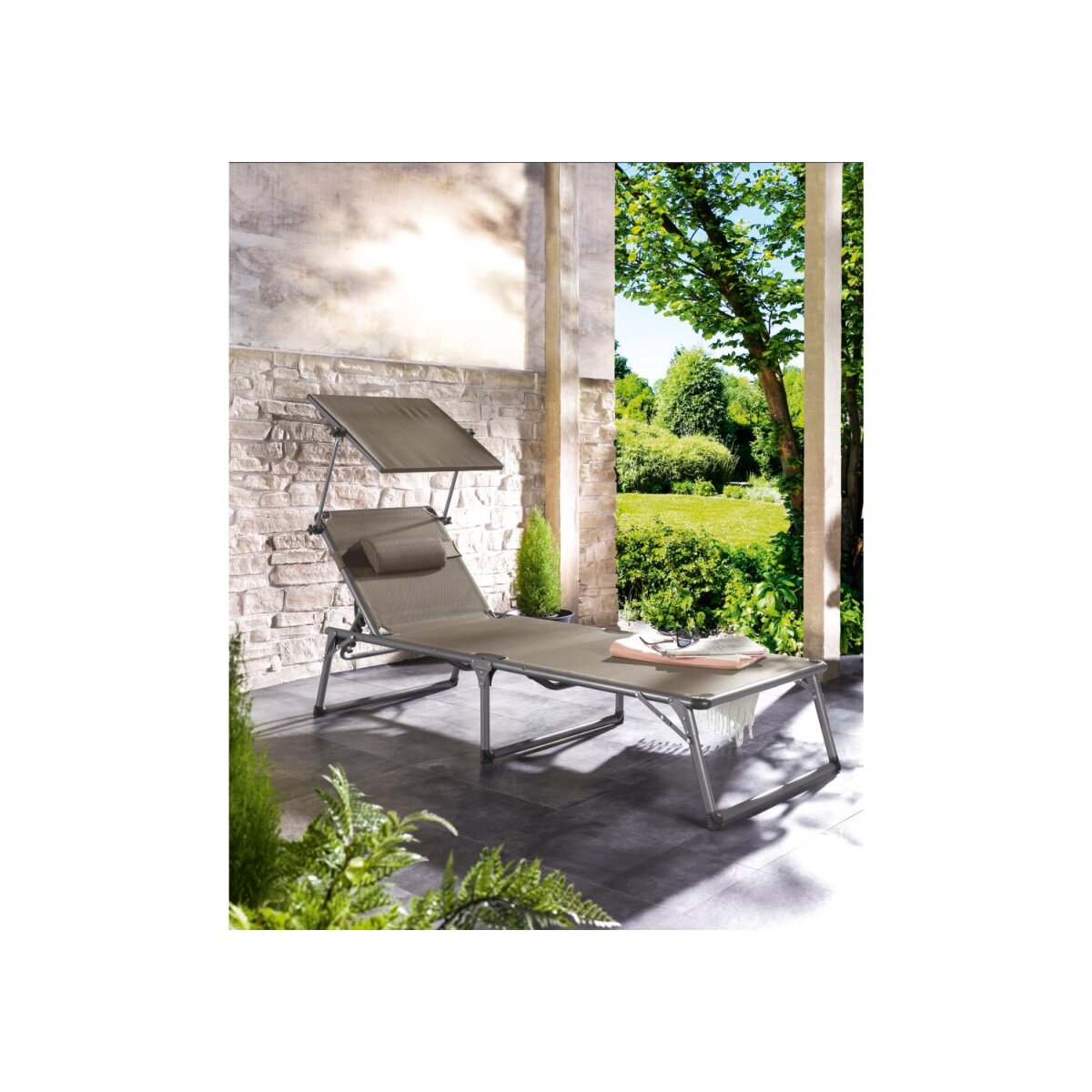LIVARNO home Alu-Dreibeinliege »Houston«, mit Sonnendach, taupe - B-Ware sehr gut