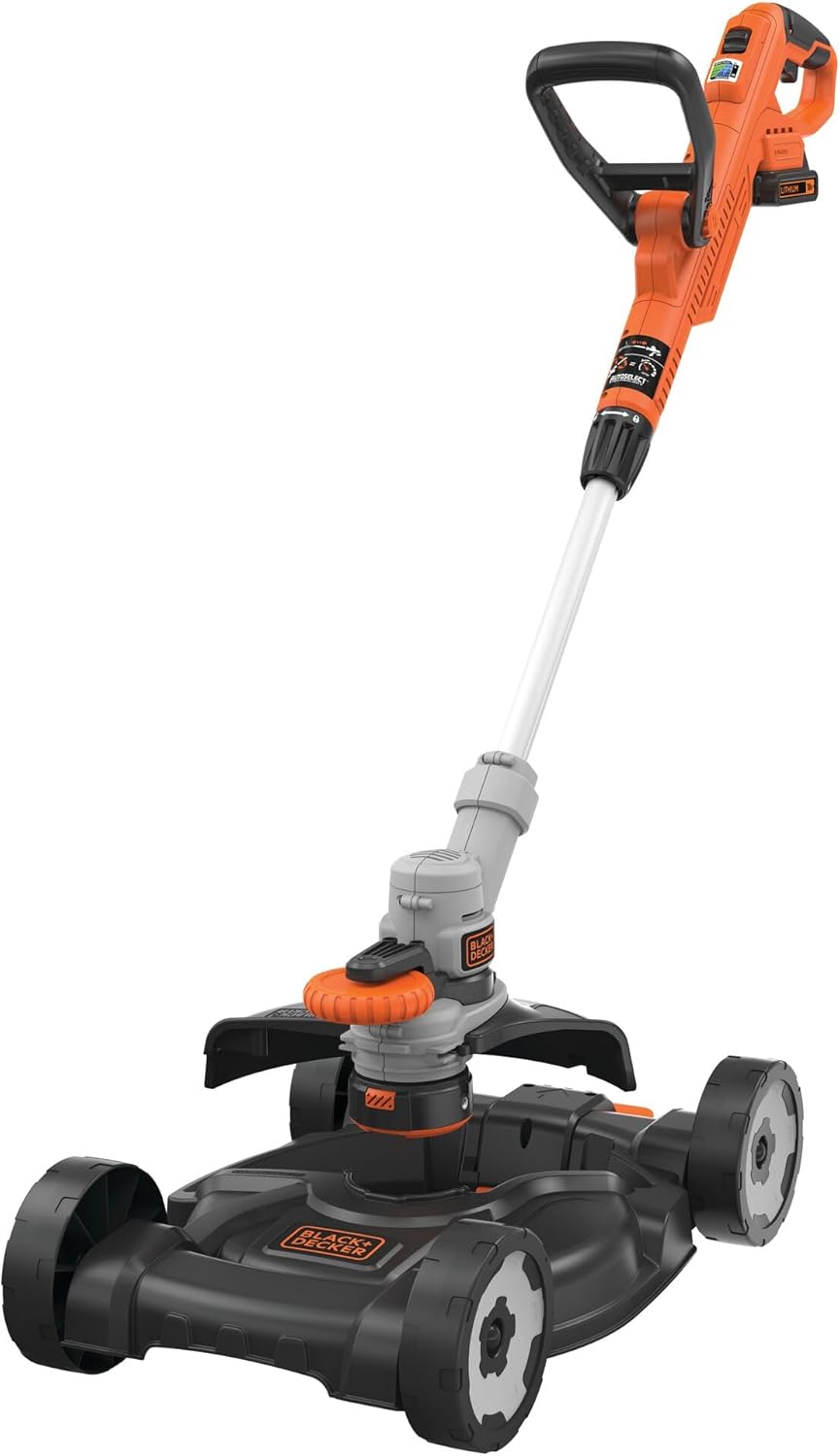 BLACK+DECKER 3-in-1 Multi-Trimmer-Set Rasentrimmer mit Akku Rasenkantenschneider (18V 2,0Ah Rasentrimmer mit Rasenmäheraufsatz, speziell für kleinste Rasenflächen und schwieriges Gelände) STC1820CM