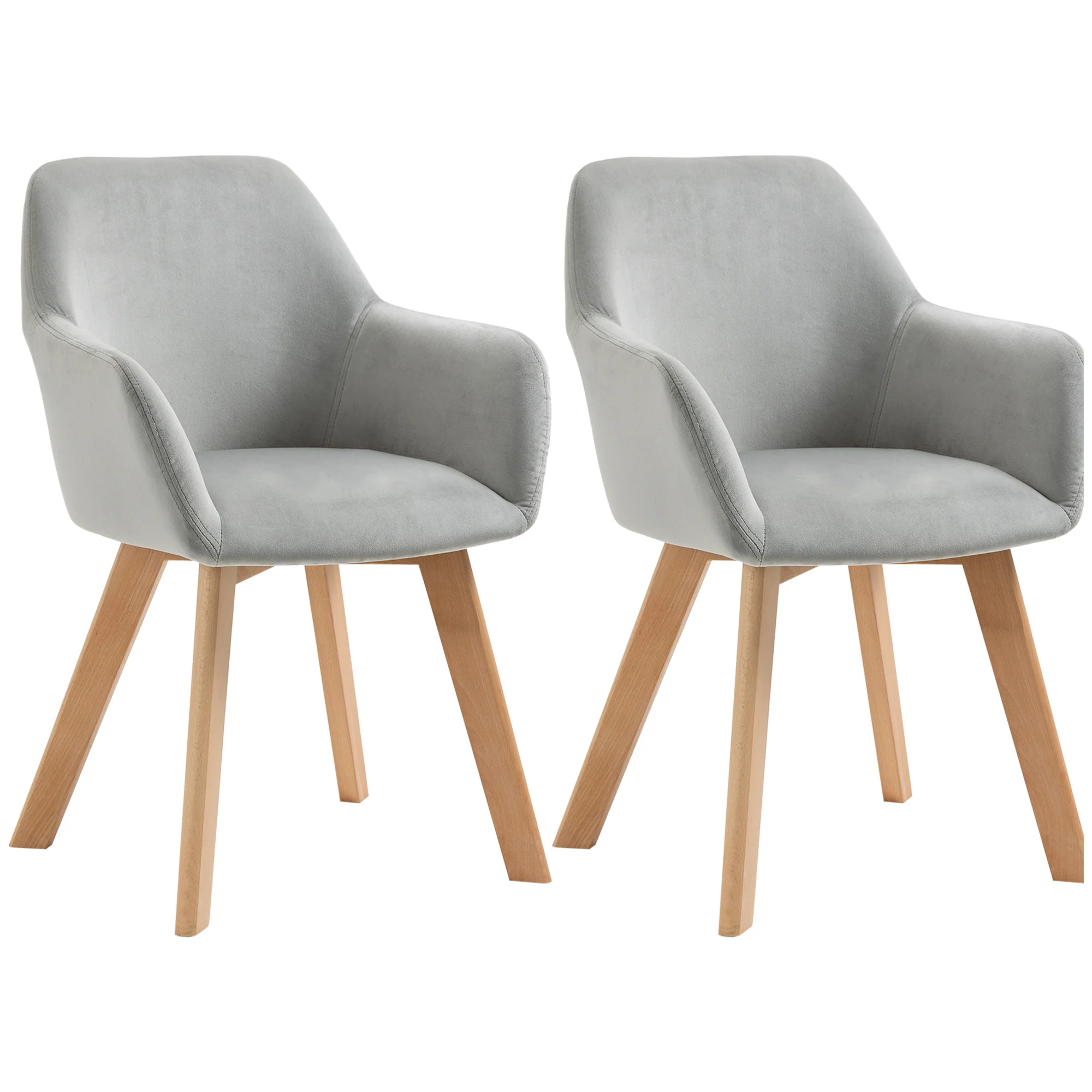 HOMCOM Esszimmerstühle 2er-Set mit Armlehne ergonomisch Samt Grau