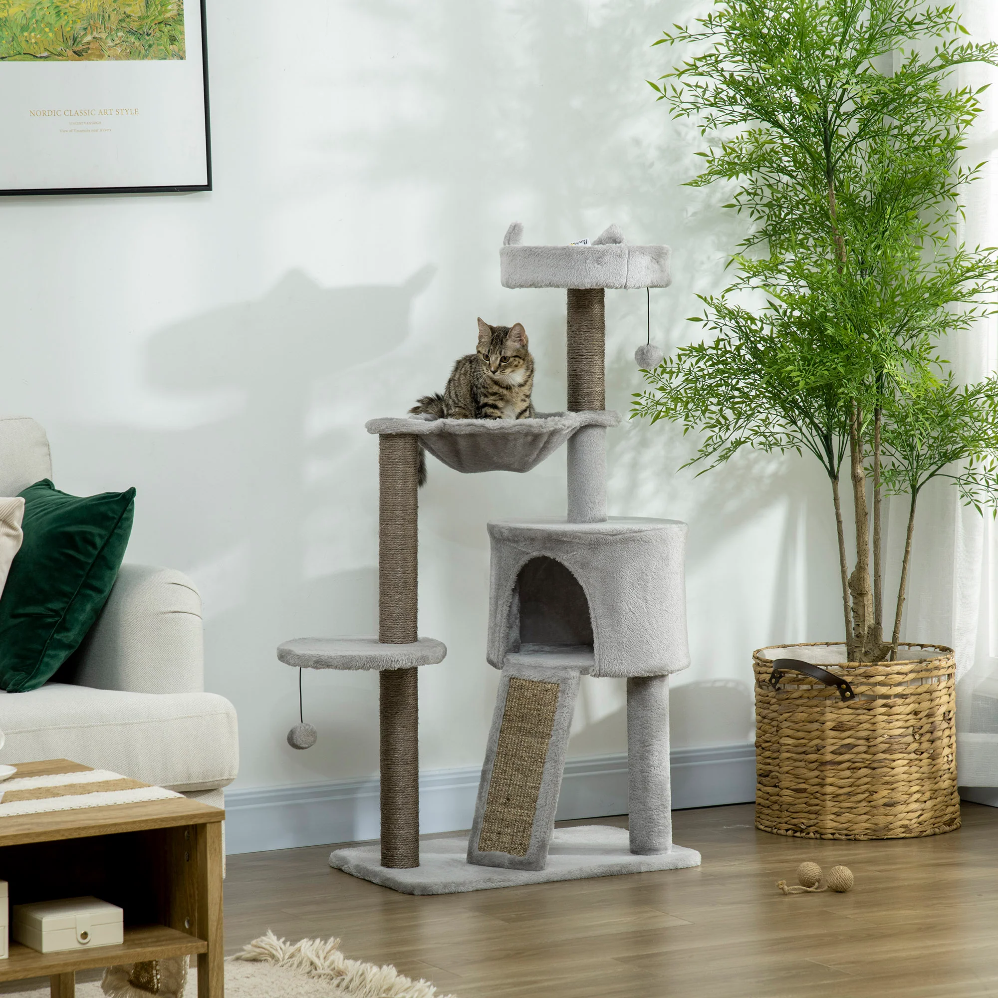 PawHut Kratzbaum Katzenbaum mit Höhle Rampe Spielzeugbällen