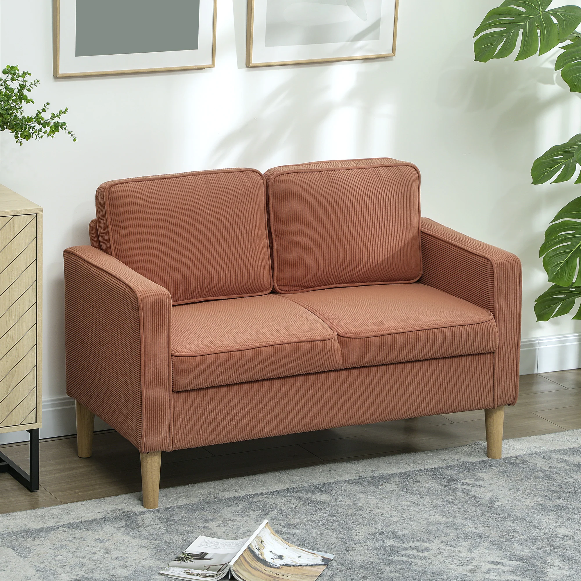 HOMCOM Zweisitzer Sofa mit Stauraum Cordoptik Rosa