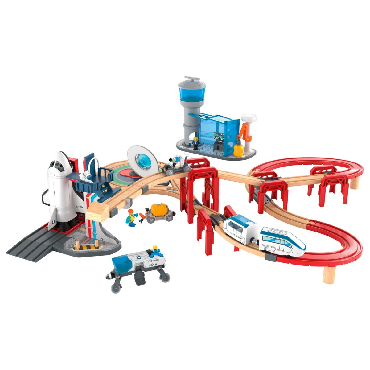 Playtive Holz-Eisenbahn-Set Weltraumstation, 67-teilig - B-Ware neuwertig