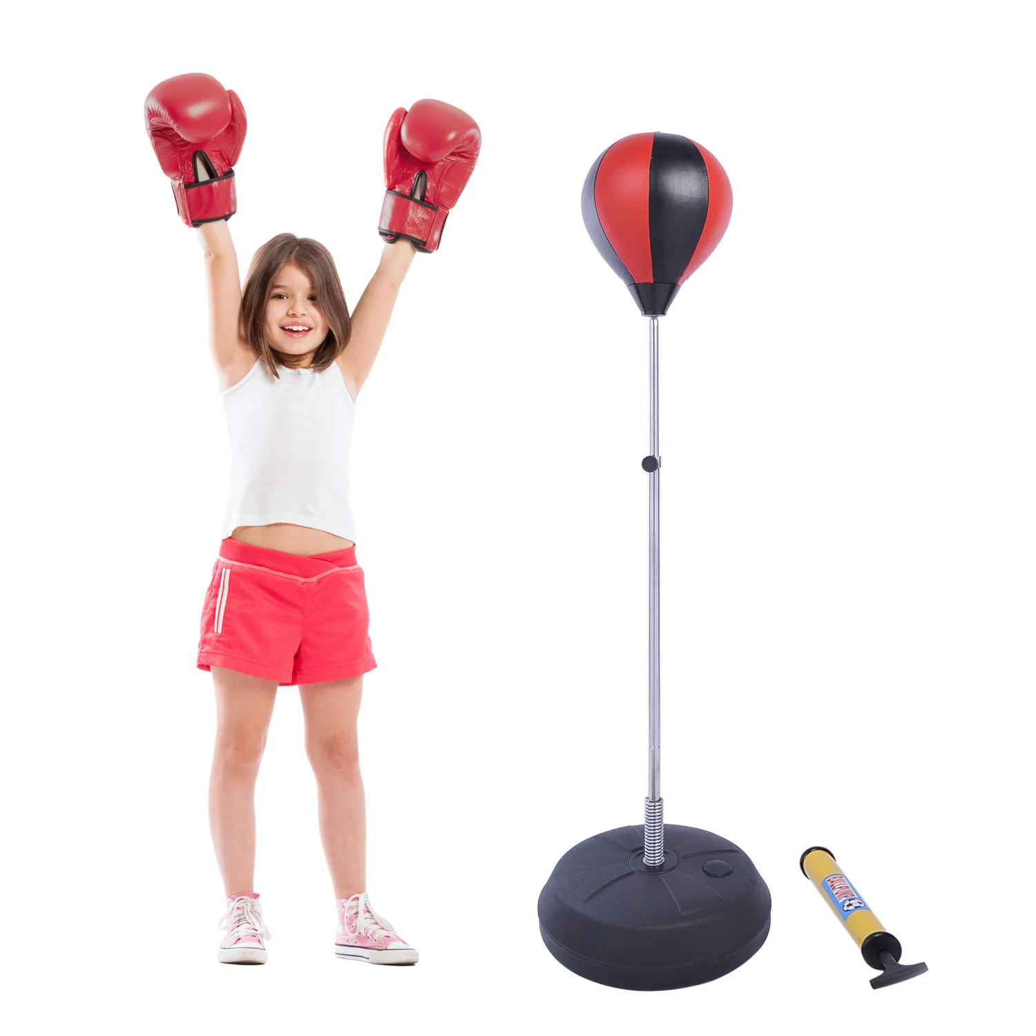 HOMCOM Punchingball Set höhenverstellbar inkl. Handschuhe Pumpe