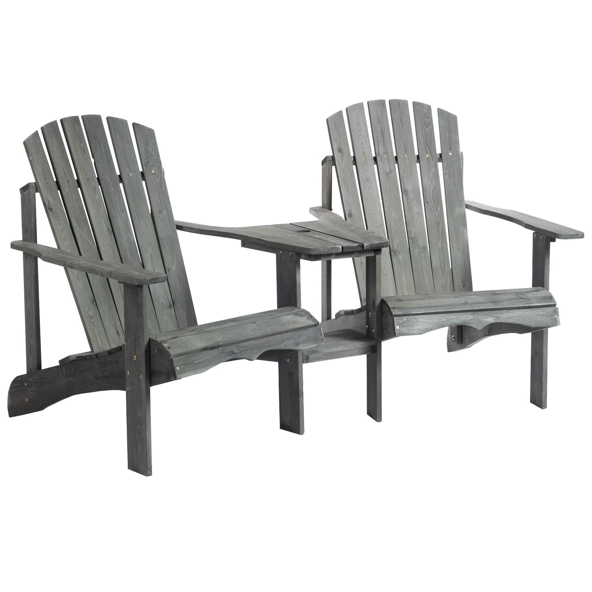 Outsunny Adirondack Gartenstuhl 2er-Set mit Tisch Schirmloch Massivholz