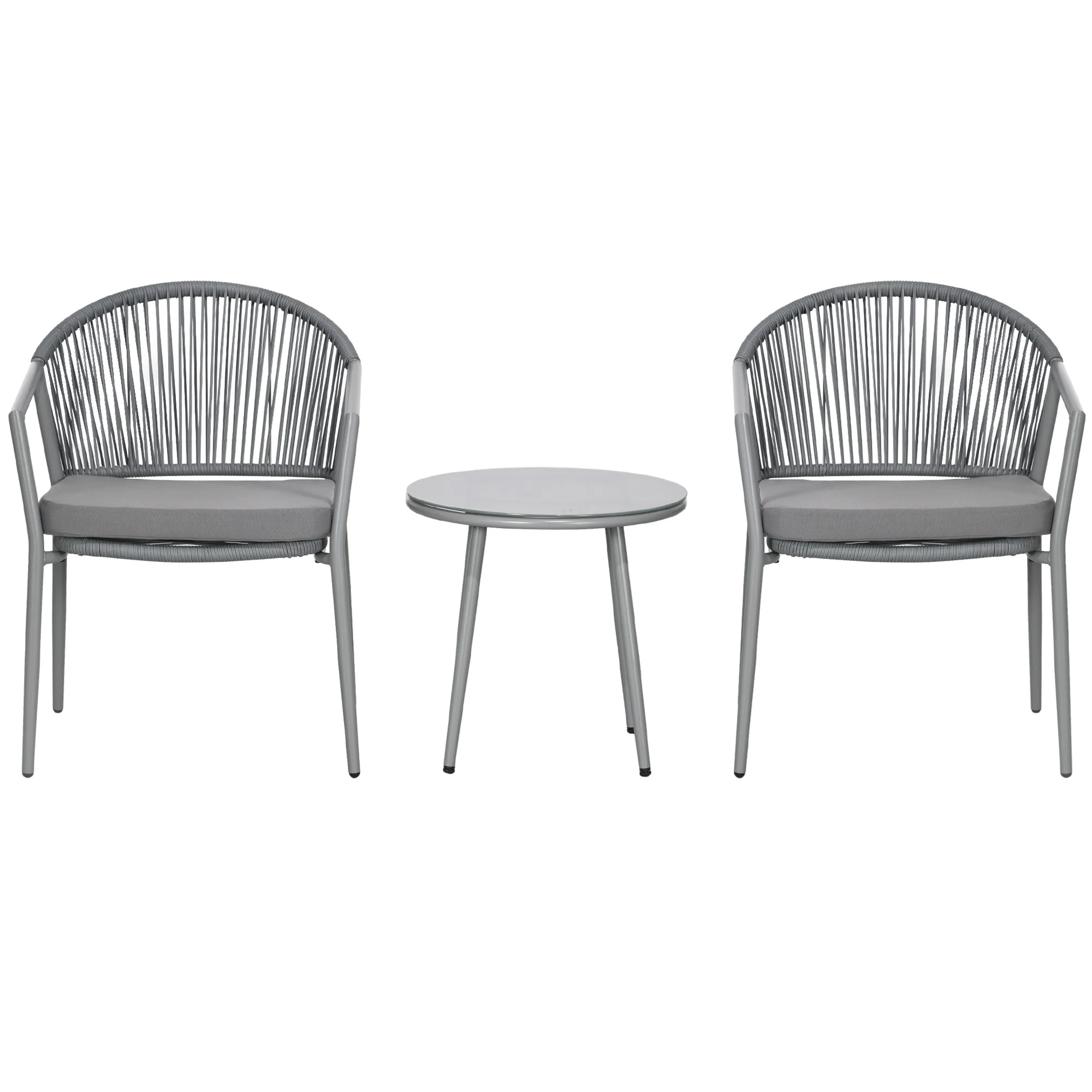 Stilvolle Sitzgruppe 2 Sessel & Tisch aus Stahl in Grau