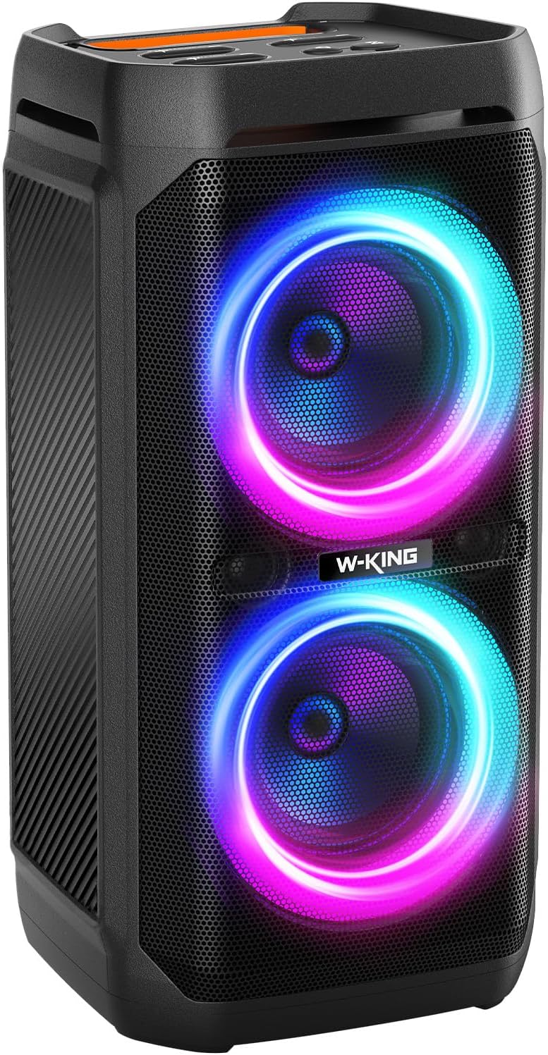 W-KING 220W PEAK Bluetooth Lautsprecher Groß,115dB Lauter Sound,Musikbox Bluetooth Partybox Boombox,IPX6 Wasserdicht,Tiefer Bass, lautsprecher boxen, BT5.3, 24H Akku,EQ,Echo,DSP,RGB Lichter,Gitarre,TF