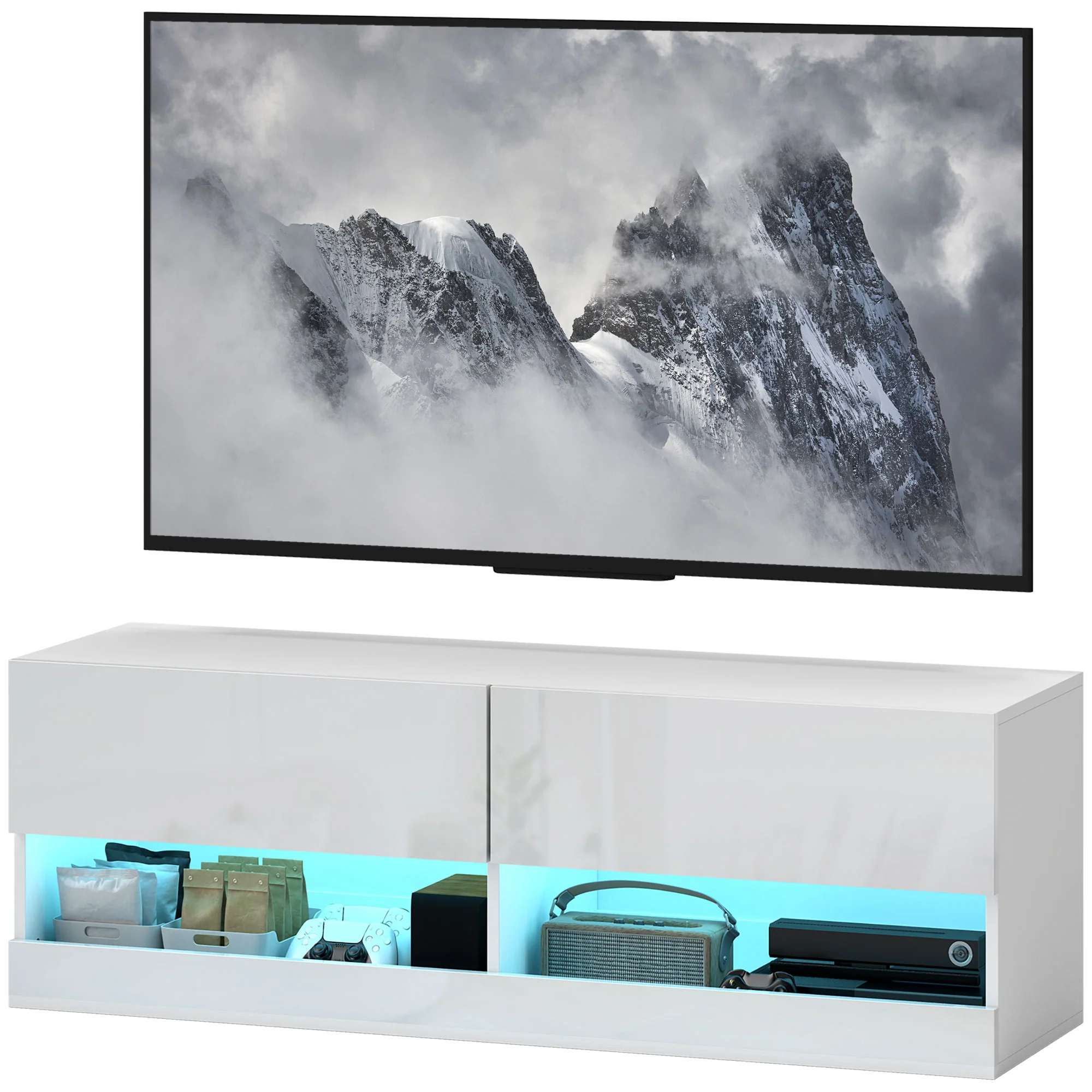 HOMCOM TV-Hängeschrank mit LED-Beleuchtung, Hochglanzweiß, 120 × 35 × 40,5 cm