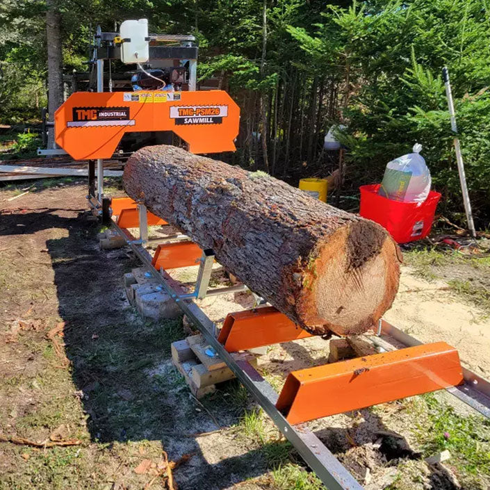 TMG-PSM26 26'' Cutting Capacity Portable Sawmill, Powered by 14 HP Kohler Engine, 11' Cut Length, 14' Track Bed