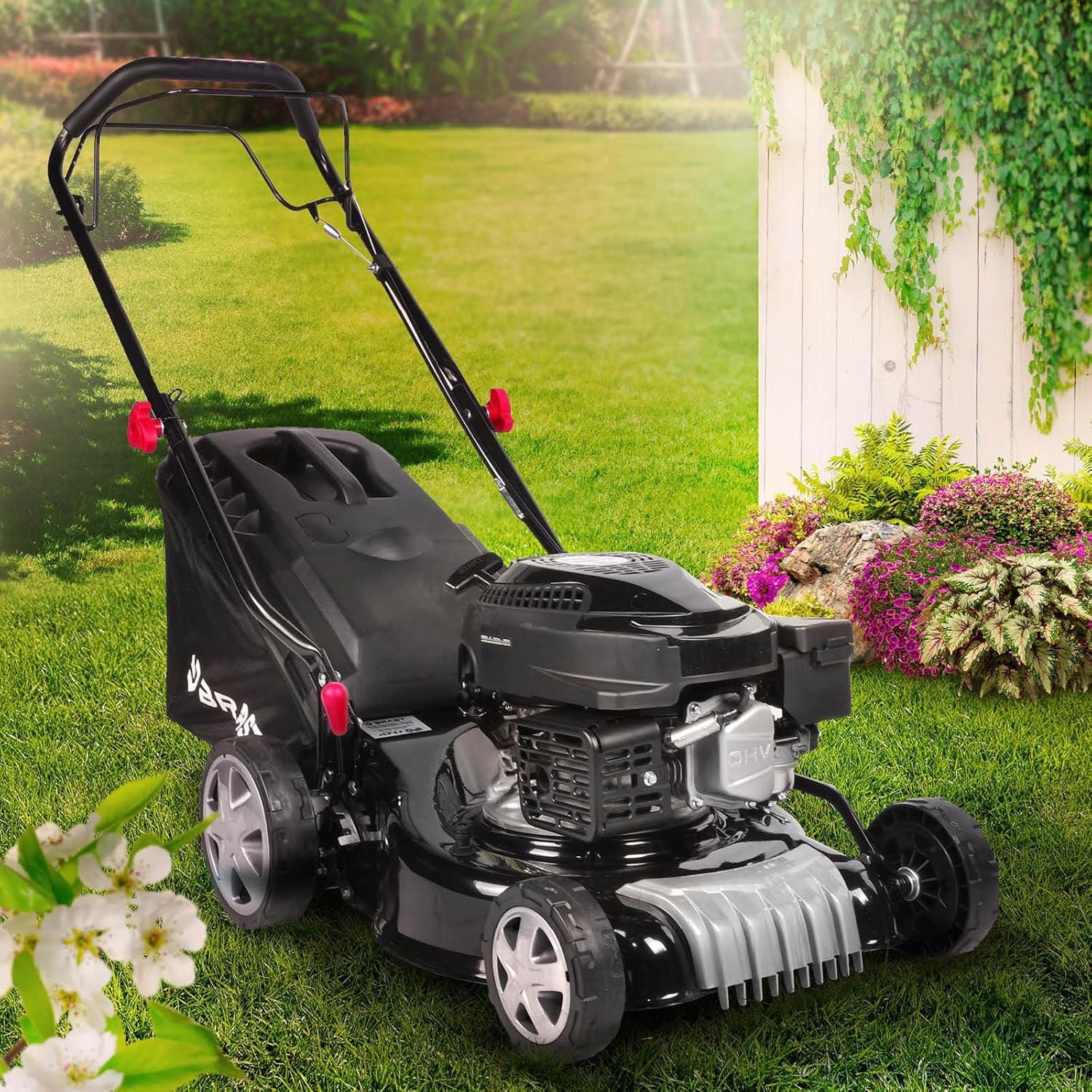 BRAST Benzin Rasenmäher mit Antrieb | 3,0kW (4,1PS) | Elektrostart | 41cm Schnittbreite | viele Modelle | TÜV | 4 Takt OHV Motor | 25-75mm Schnitthöhe | 40L Fangkorb | Stahlgehäuse | 16145 Estart