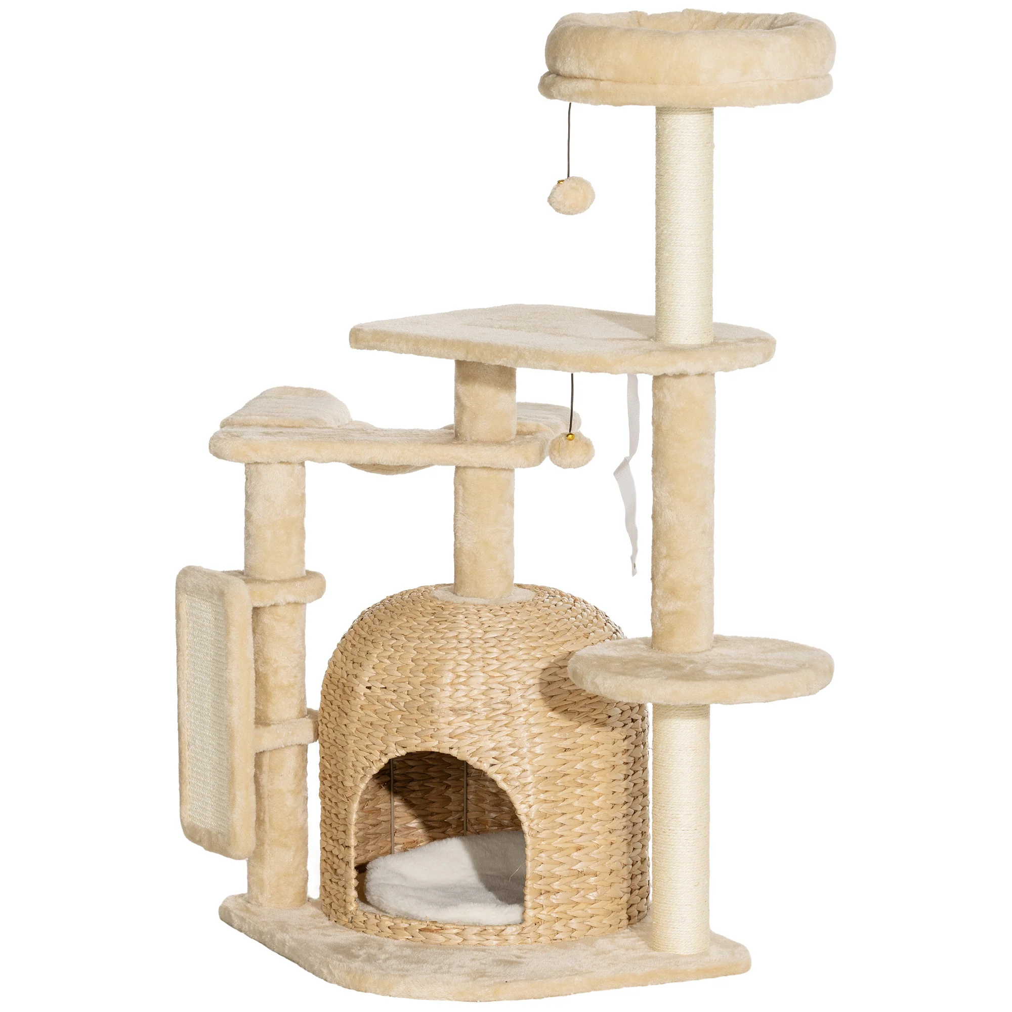 PawHut Kratzbaum 112 cm mit Höhle & Spielbällen Beige