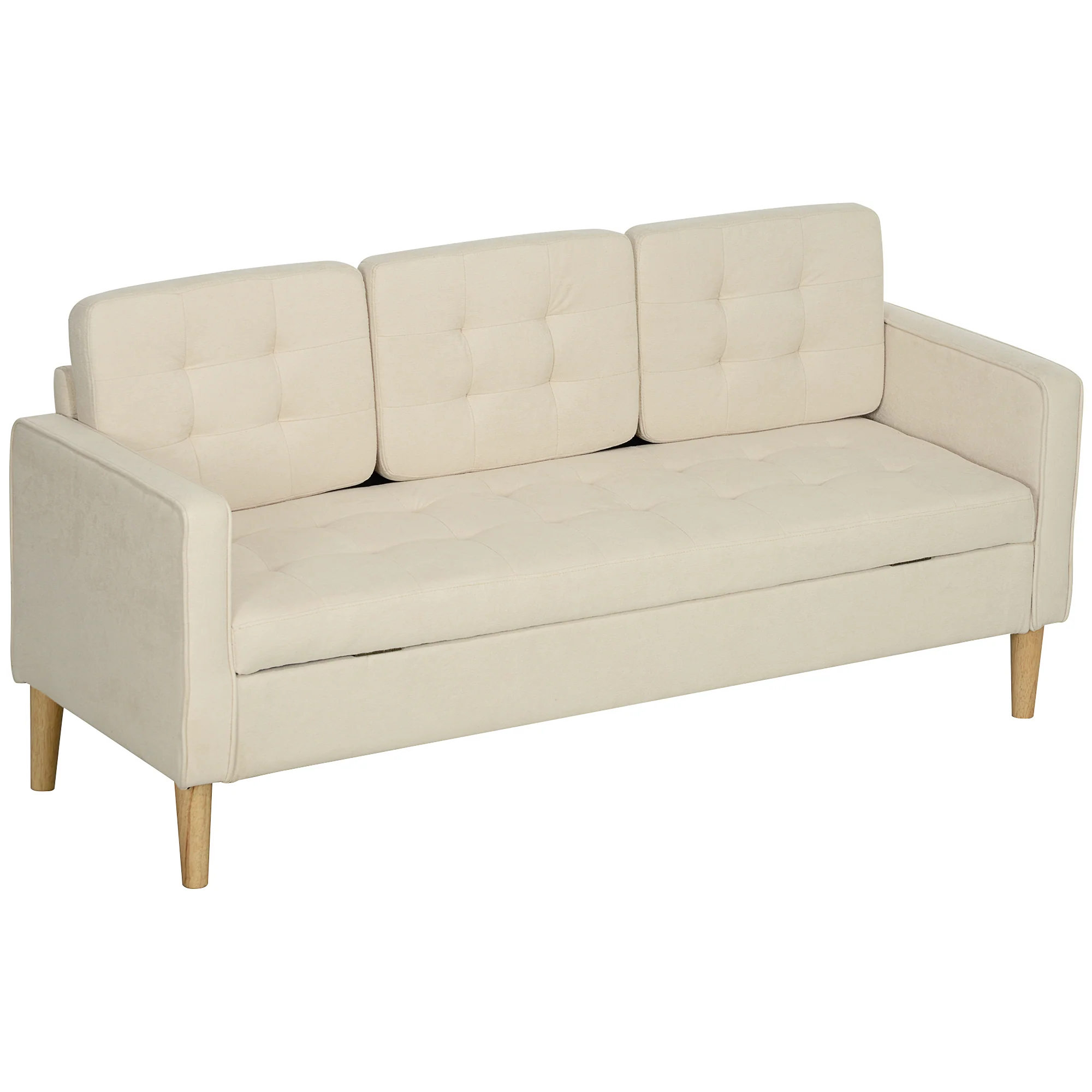 HOMCOM 3-Sitzer Sofa mit Stauraum & Samtoptik, Cremeweiß