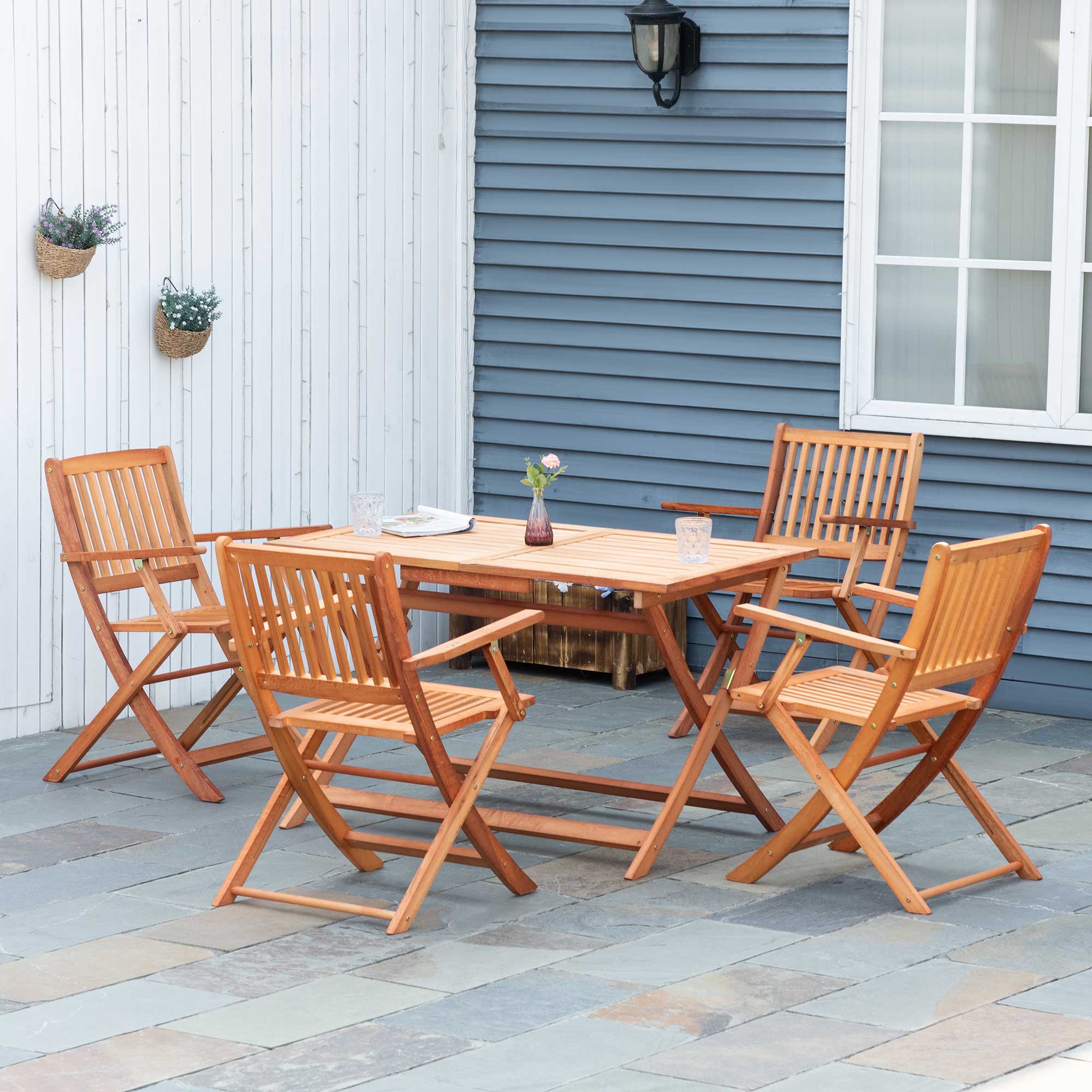 Outsunny Gartenmöbelset 5-tlg. klappbar hoher Sitzkomfort Pappelholz Teak