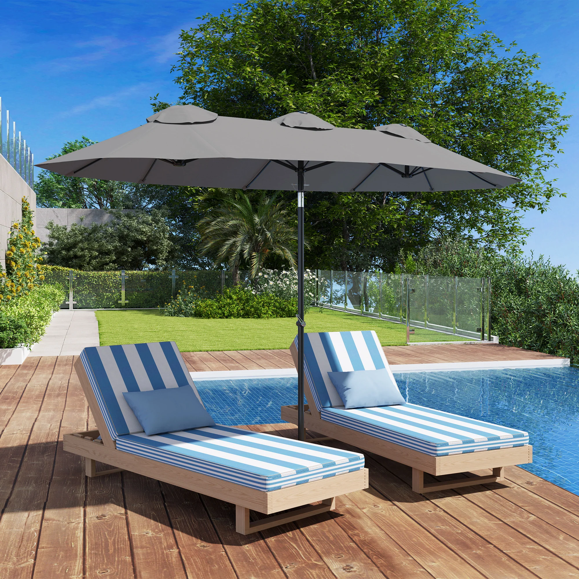 Outsunny Doppelsonnenschirm neigbar mit Handkurbel Gartenschirm