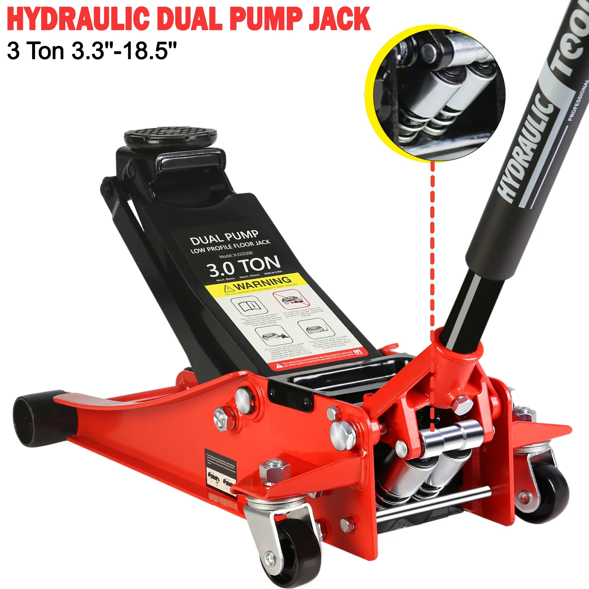 Low Profile Floor Jack, Seizeen 3 Ton(6600 lbs) Trolley Jack Dual Lift Pump, Quick Lift 3-3/10
