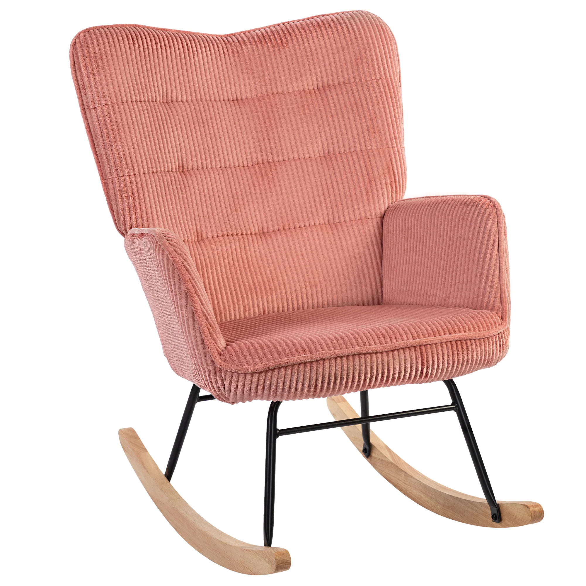 HOMCOM Schaukelstuhl Kord Rosa mit Schaukelfunktion & Komfortpolster