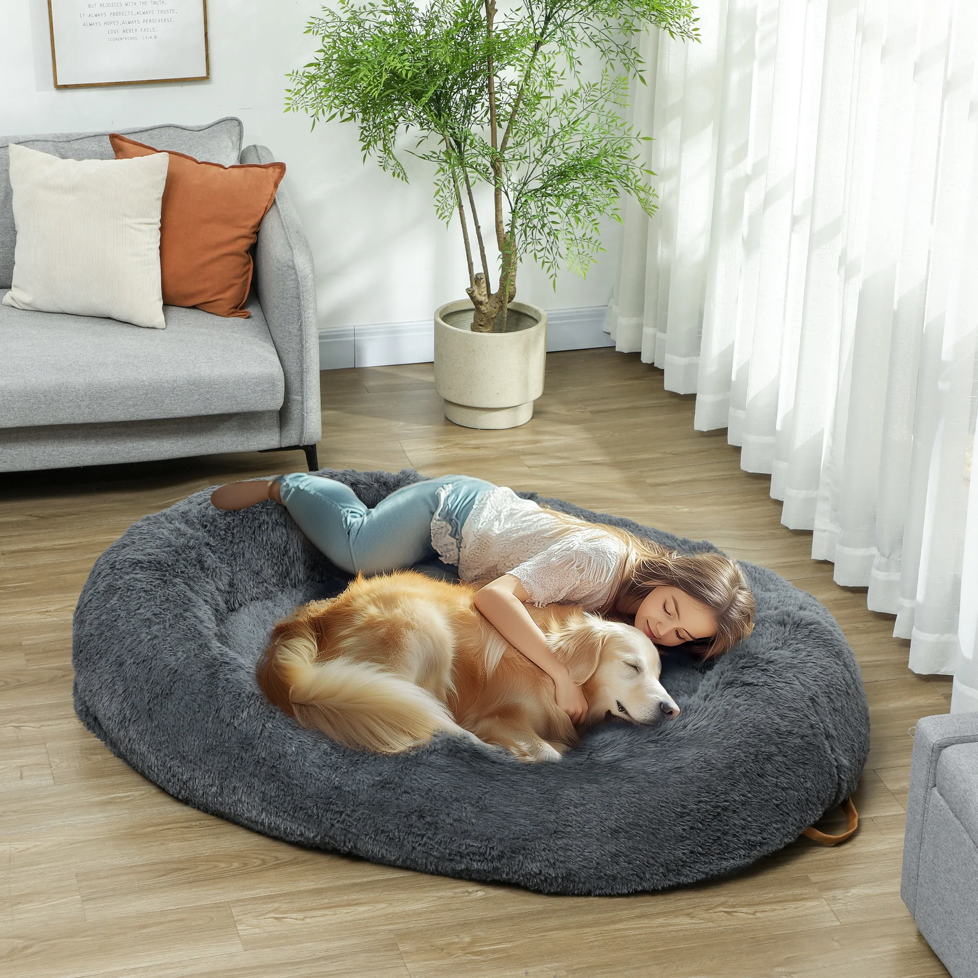PawHut Hundebett 175x115 cm mit Haltegriff & waschbarem Bezug