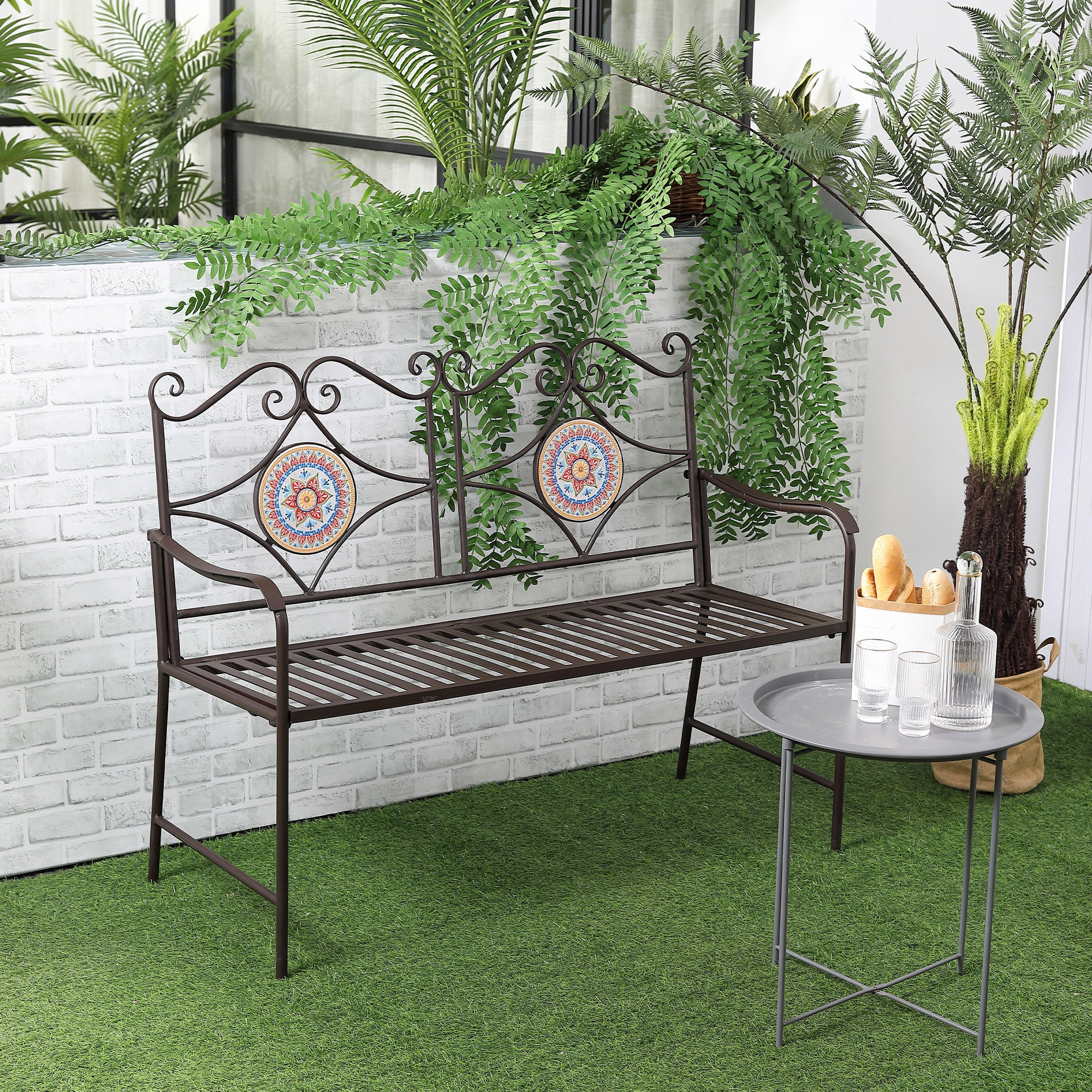 Outsunny Gartenbank Nostalgie-Design Mosaik 2-Sitzer
