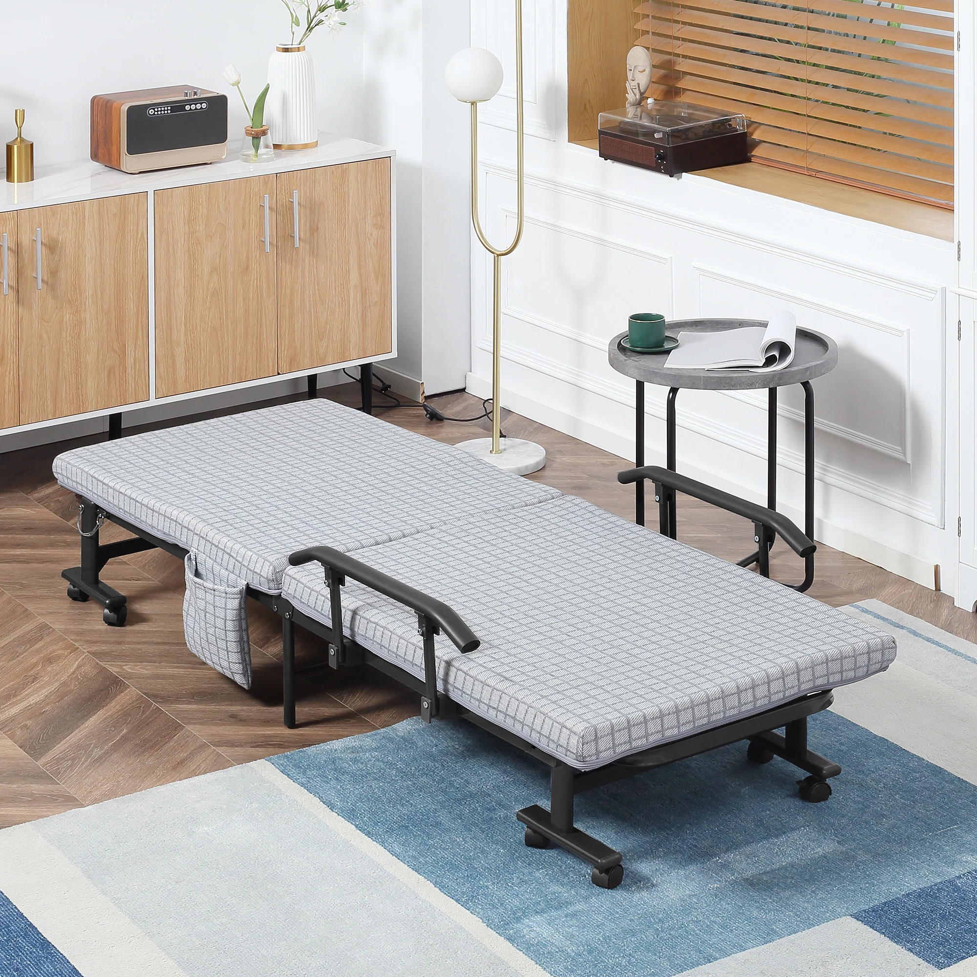 HOMCOM Klappbett Gästebett mit Rollen und 5-fach verstellbarer Rückenlehne